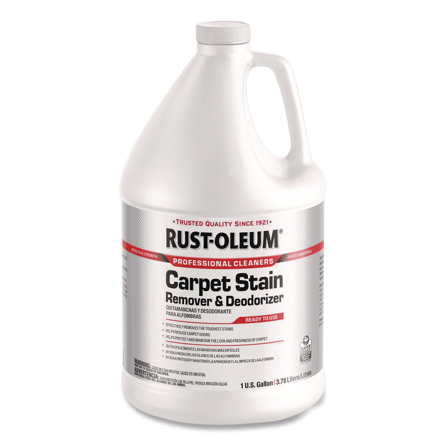 Rust-Oleum® Carpet Stain Remover Plus Deodorizer, Lemon Scent, 1 gal Jug, 4/Carton