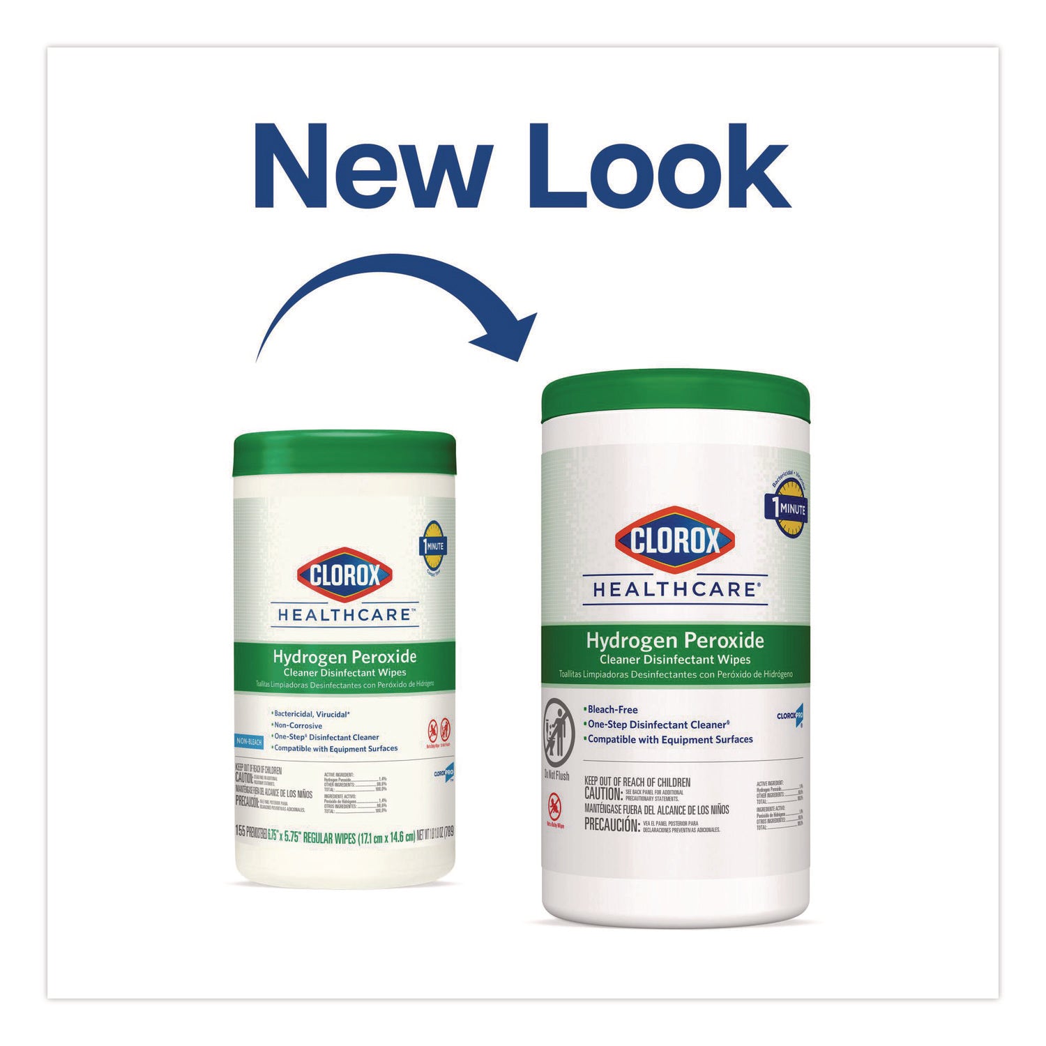 Clorox Healthcare® Hydrogen Peroxide Cleaner Disinfectant Wipes, 6.75 x 9, White, 95/Canister