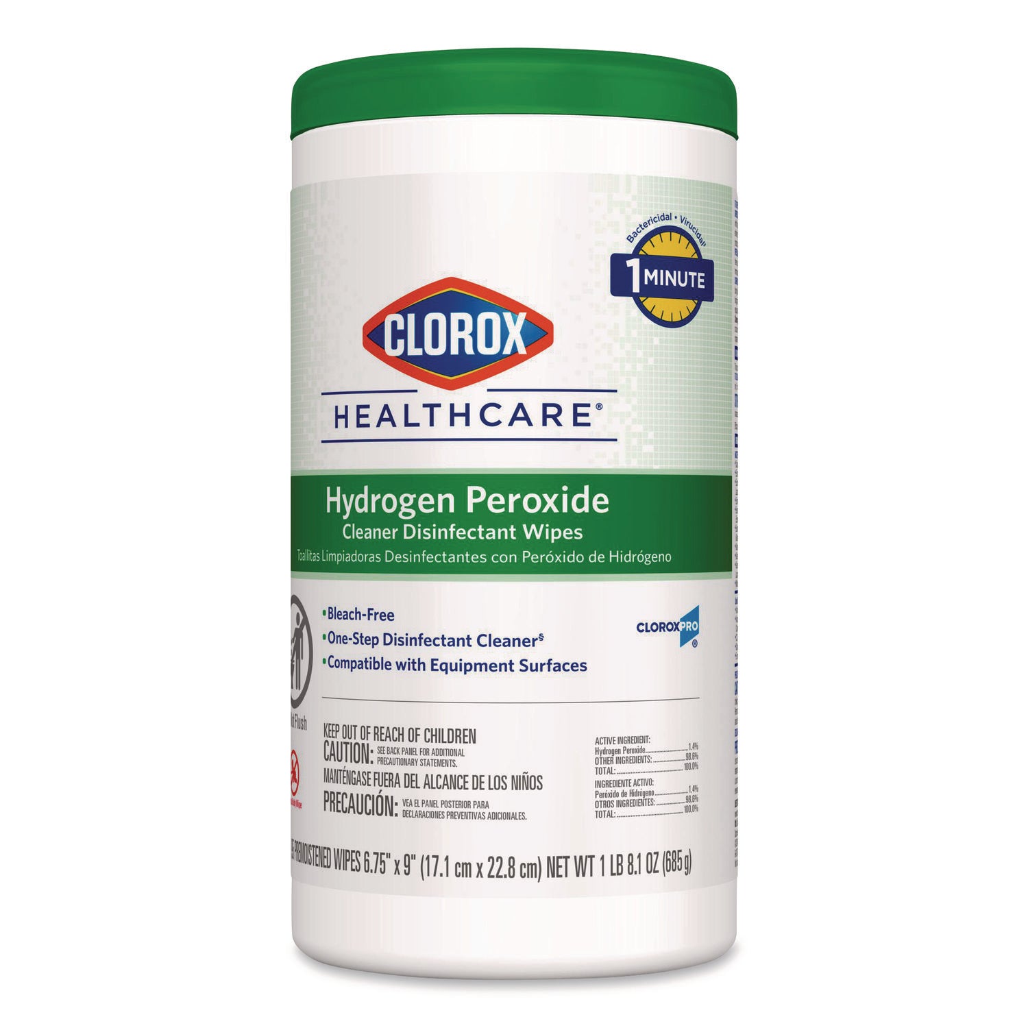 Clorox Healthcare® Hydrogen Peroxide Cleaner Disinfectant Wipes, 6.75 x 9, White, 95/Canister
