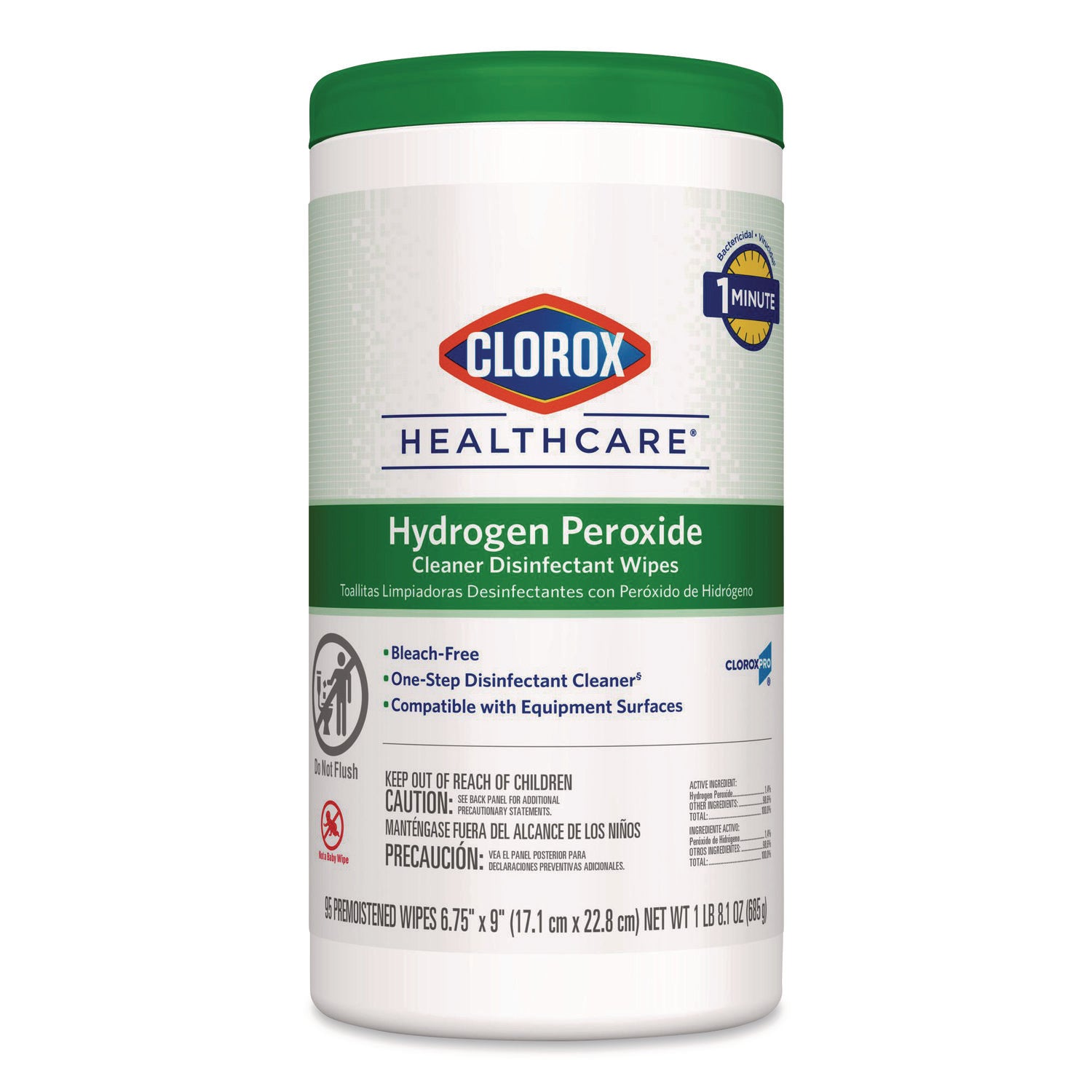 Clorox Healthcare® Hydrogen Peroxide Cleaner Disinfectant Wipes, 6.75 x 9, White, 95/Canister