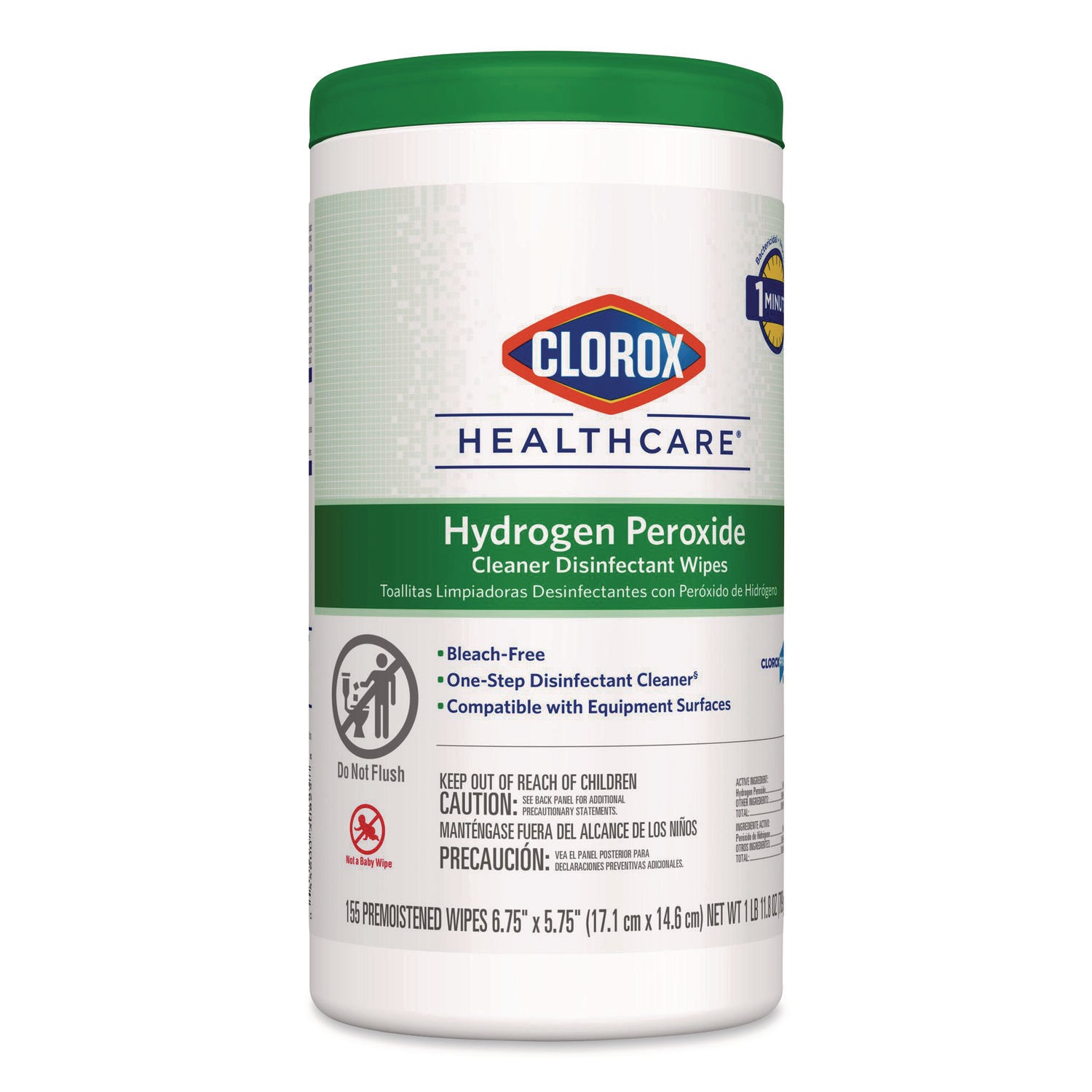 Clorox Healthcare® Hydrogen Peroxide Cleaner Disinfectant Wipes, 6.75 x 5.75, Unscented, 155 Wipes/Canister