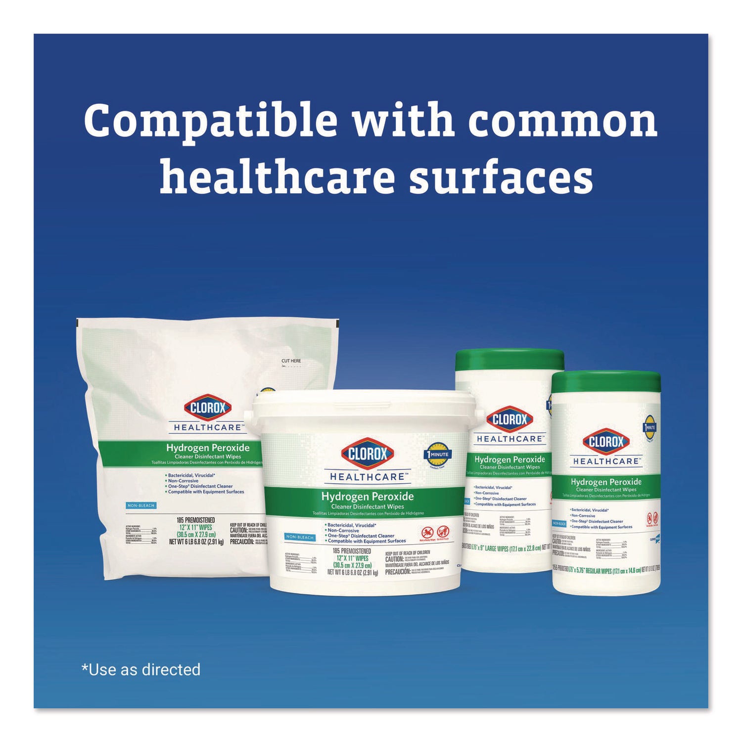 Clorox Healthcare® Hydrogen Peroxide Cleaner Disinfectant Wipes, 6.75 x 5.75, Unscented, 155 Wipes/Canister