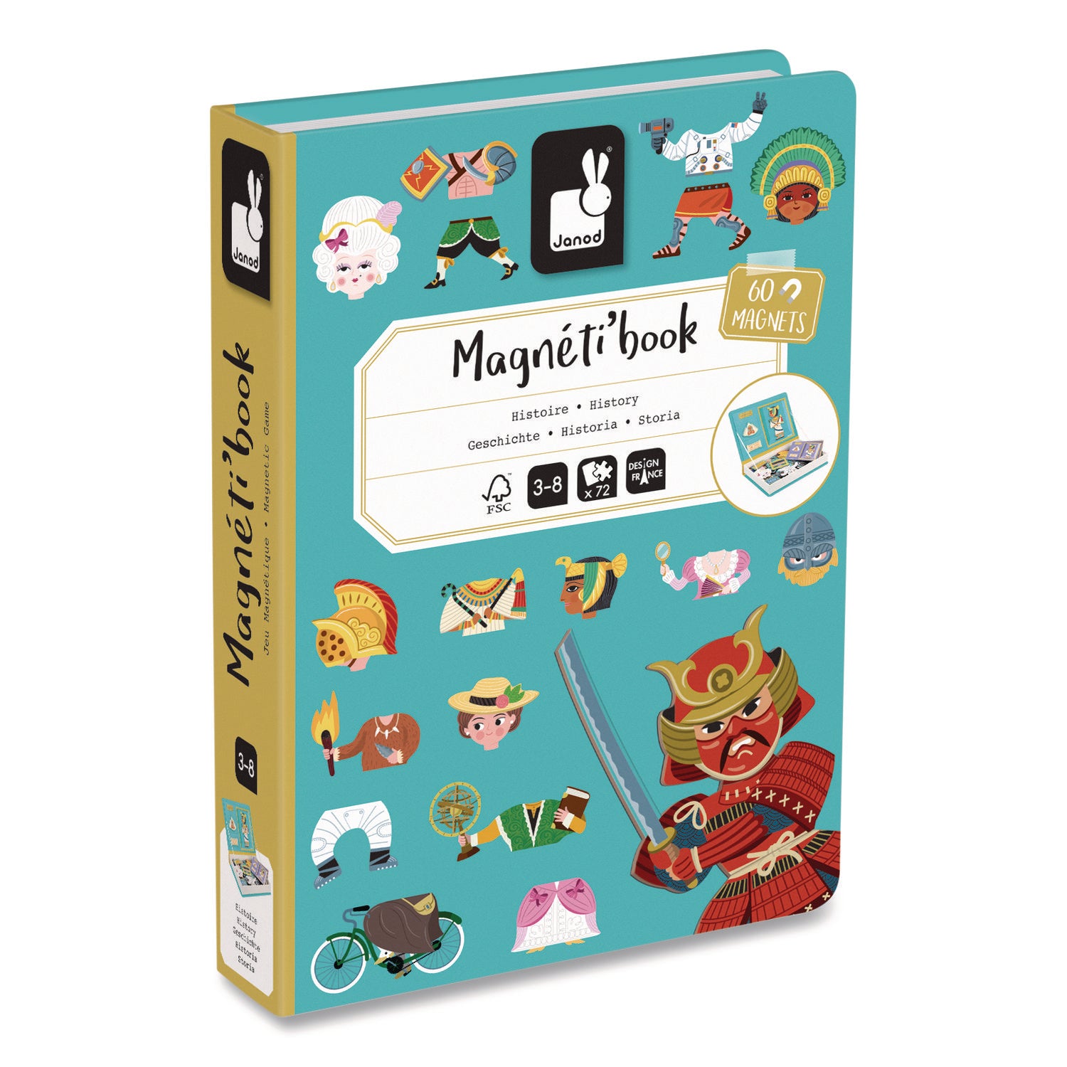Janod® Magneti'books, History, 72 Pieces (12 Cards, 60 Magnetic Shapes), Ages 3 to 8