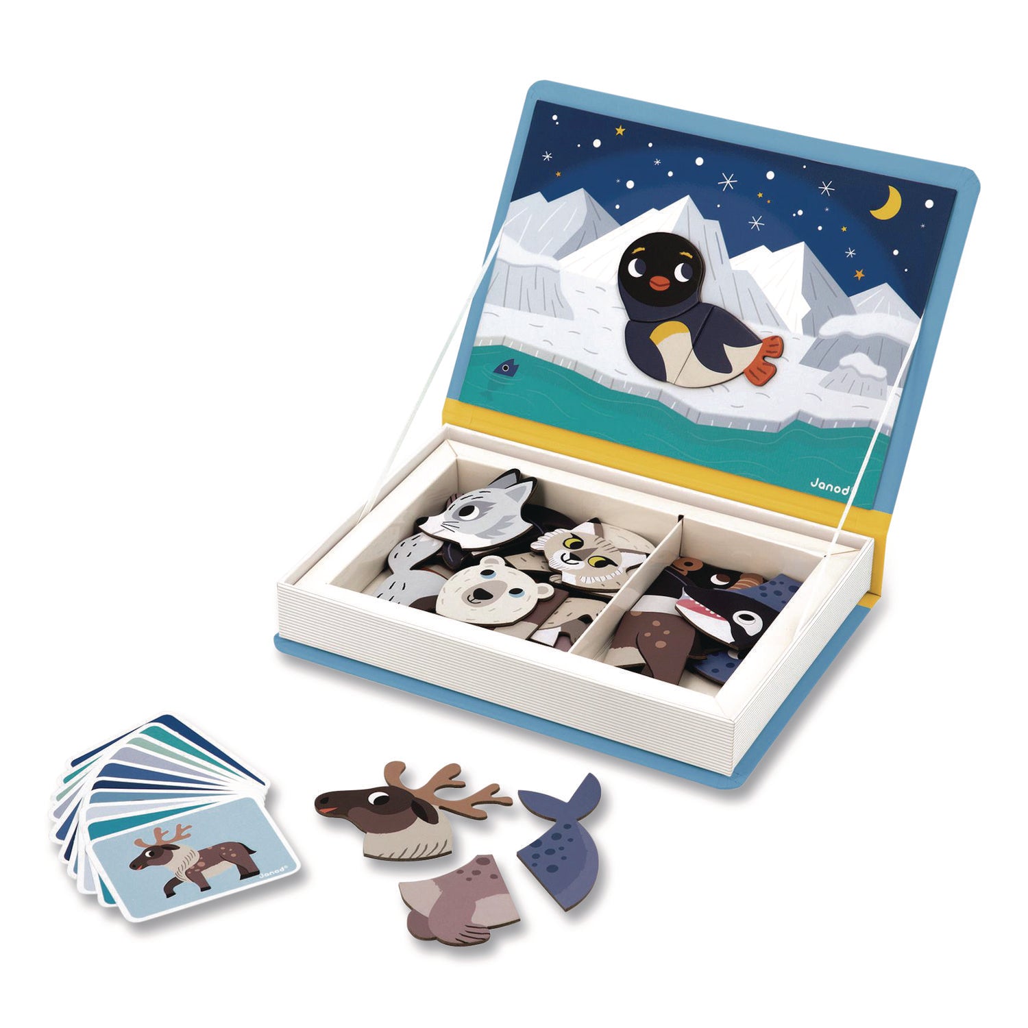 Janod® Magneti'books, Polar Animals, 40 Pieces (10 Cards, 30 Magnetic Shapes), Ages 3 to 8