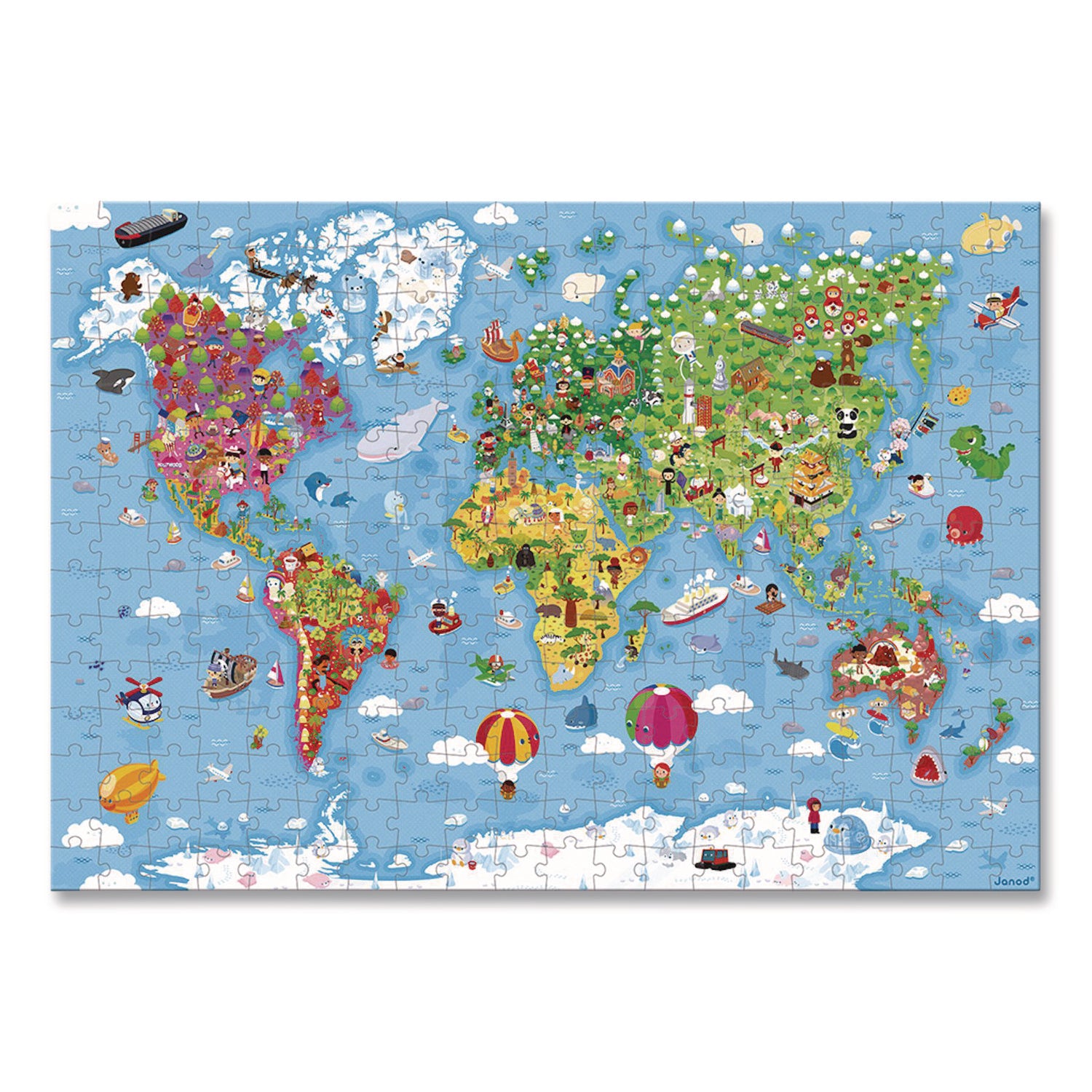 Janod® Cardboard Puzzle, Giant World Map Suitcase Puzzle, 300 Pieces, Ages 7 Years and Up