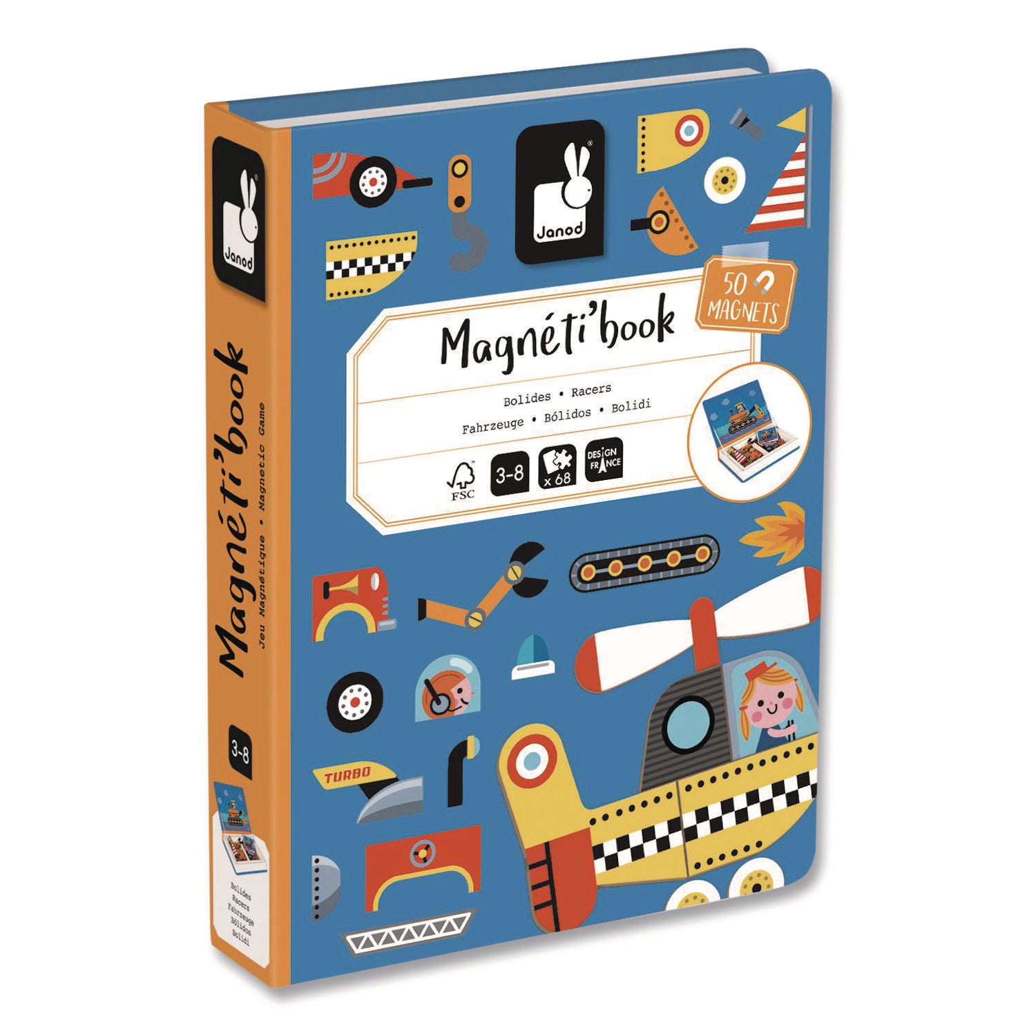 Janod® Magneti'books, Racers, 68 Pieces, (18 Cards, 50 Magnetic Shapes), Ages 3 to 8