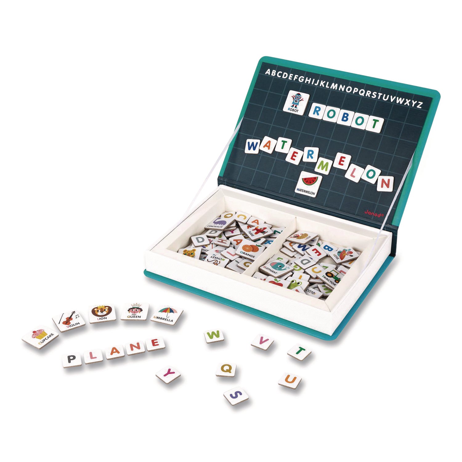 Janod® Magneti'books, Alphabet, 142 Pieces (26 Cards, 116 Magnetic Shapes), Ages 3 to 8
