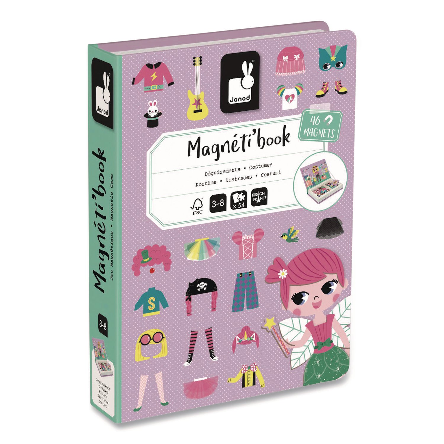 Janod® Magneti'books, Girl's Costumes, 54 Pieces (8 Cards, 46 Magnetic Shapes), Ages 3 to 8