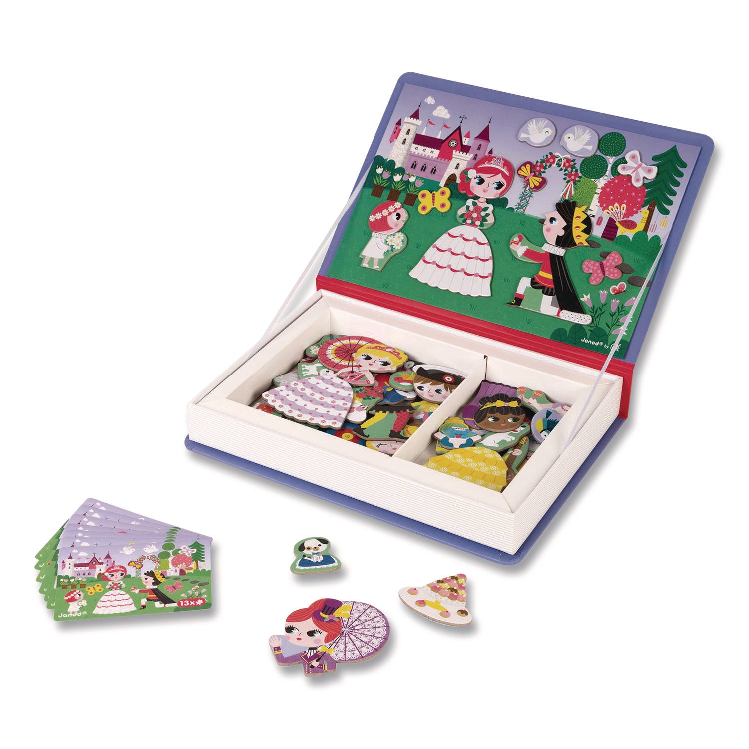 Janod® Magneti'books, Princesses, 62 Pieces (7 Cards, 55 Magnetic Shapes), Ages 3 to 8