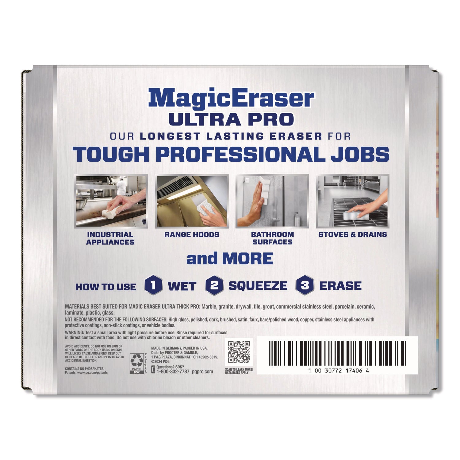 Mr. Clean® Professional Magic Eraser Ultra Pro Multi-Purpose Cleaner, 4.72 x 1.38 x 2.56 Thick, White, 26/Carton