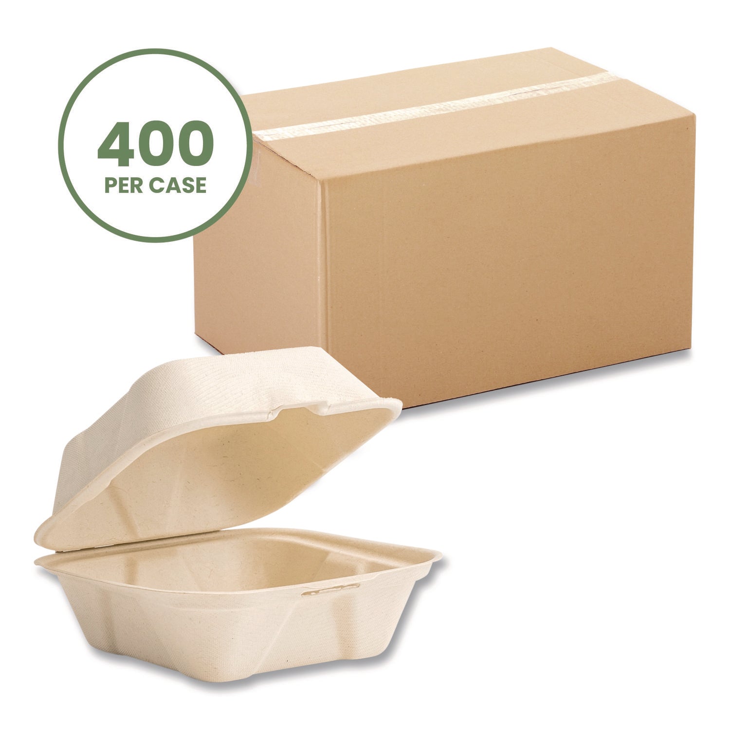 Vegware™ Nourish Molded Fiber Takeout Containers, Compostable, 5.9 x 5.9 x 2.9, White, Sugarcane, 400/Carton
