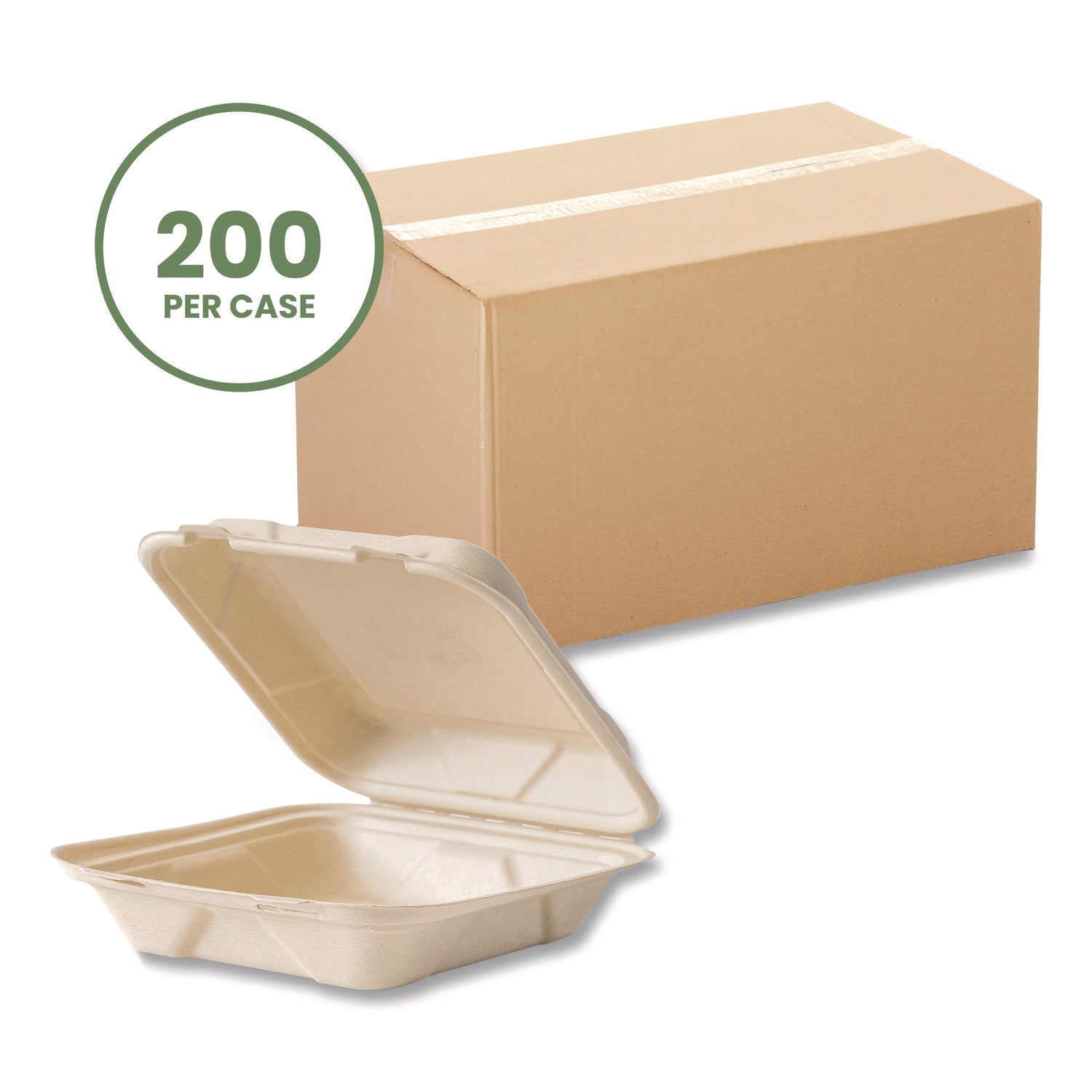 Vegware™ Nourish Molded Fiber Takeout Containers, Compostable, 7.9 x 7.9 x 2.9, White, Sugarcane, 200/Carton
