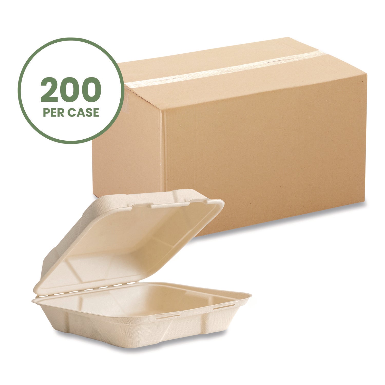 Vegware™ Nourish Molded Fiber Takeout Containers, Compostable, 9 x 9 x 3, White, Sugarcane, 200/Carton