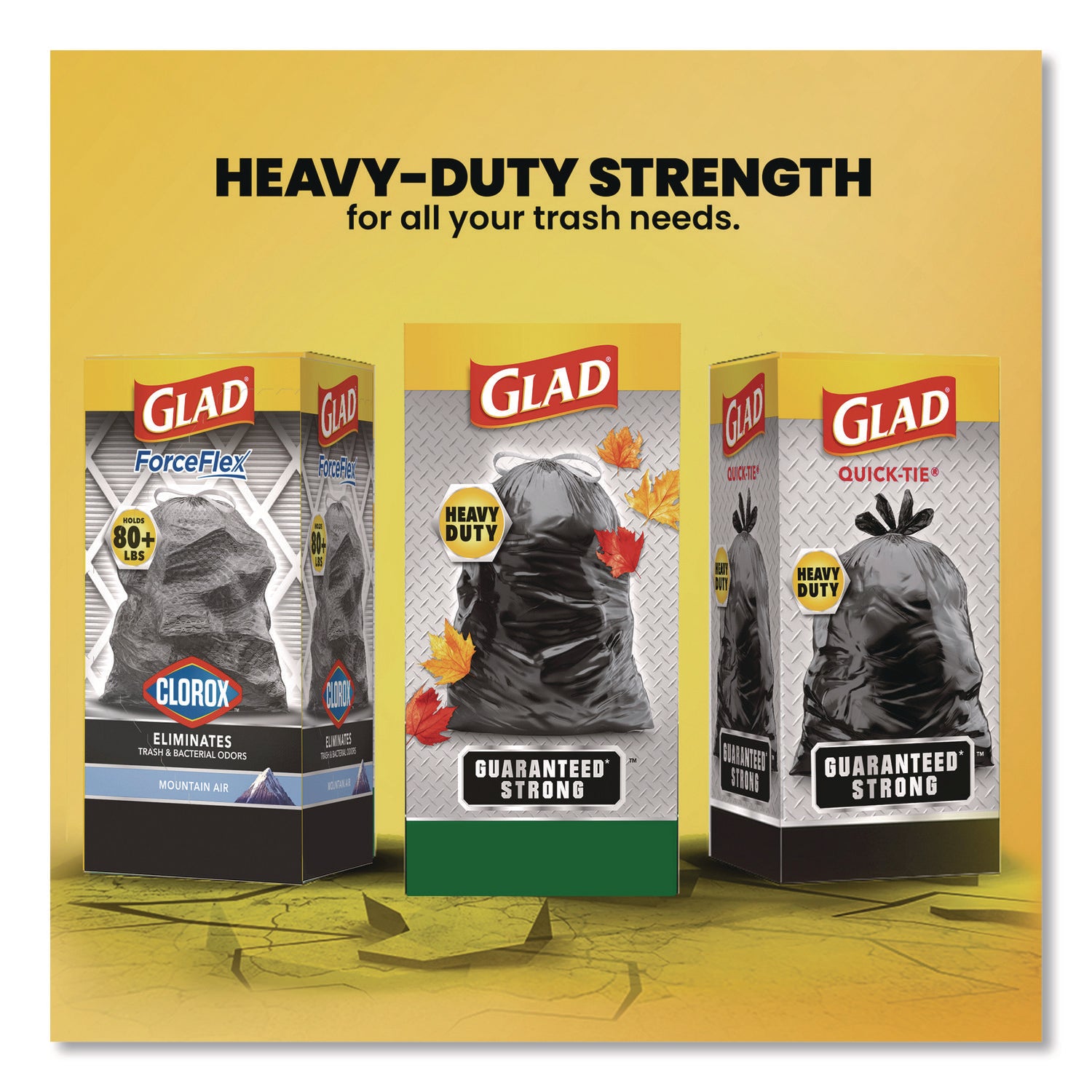 Glad® Large Quick-Tie Trash Bags, Lawn and Leaf, 39 gal, 0.95 mil, 32.5 x 41, Black, 12 Bags/Box