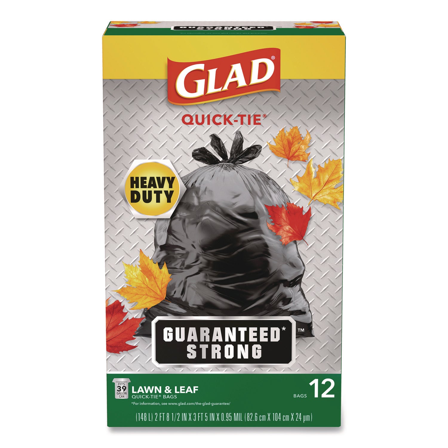 Glad® Large Quick-Tie Trash Bags, Lawn and Leaf, 39 gal, 0.95 mil, 32.5 x 41, Black, 12 Bags/Box