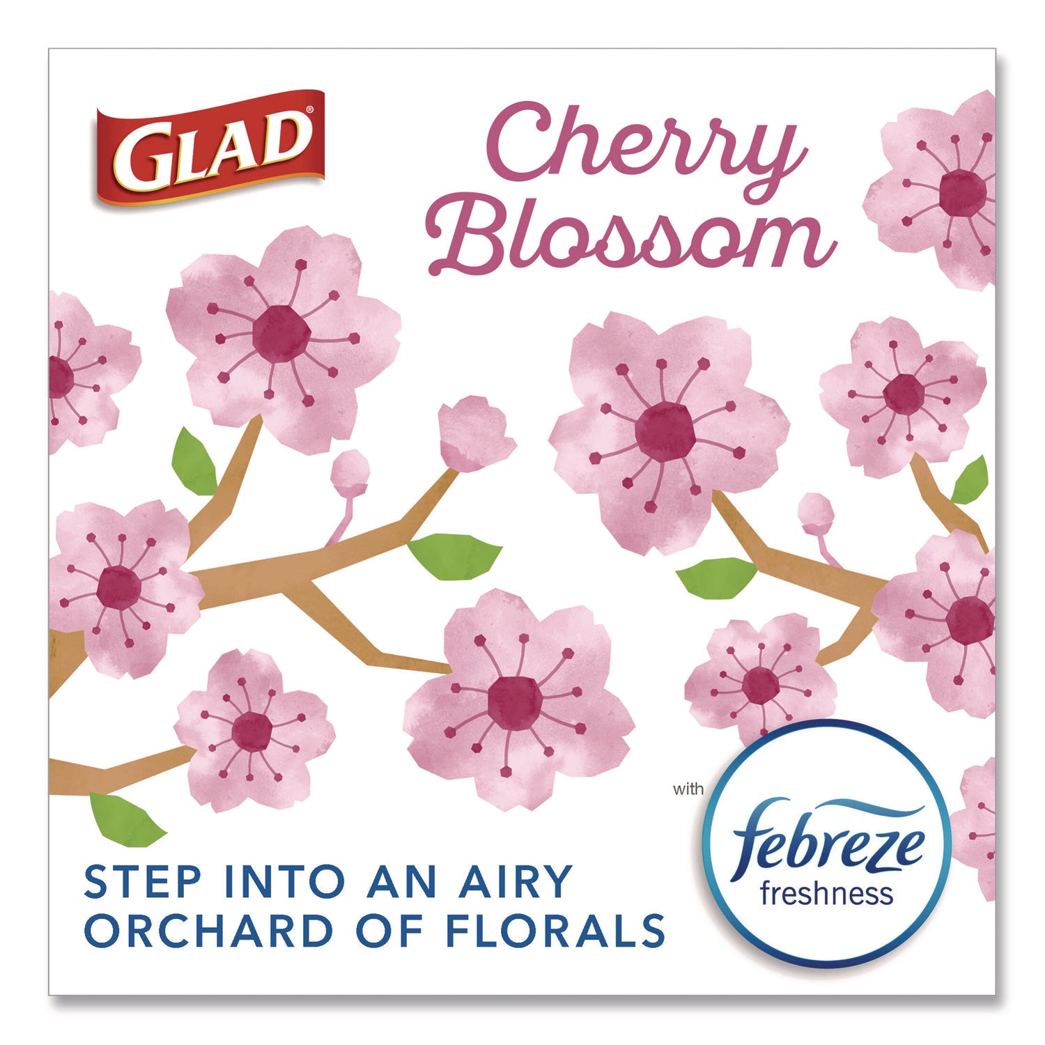 Glad® OdorShield Small Drawstring Trash Bags, 4 gal, Cherry Blossom Scent, 0.5 mil, 18" x 17", Pink, 34/Box
