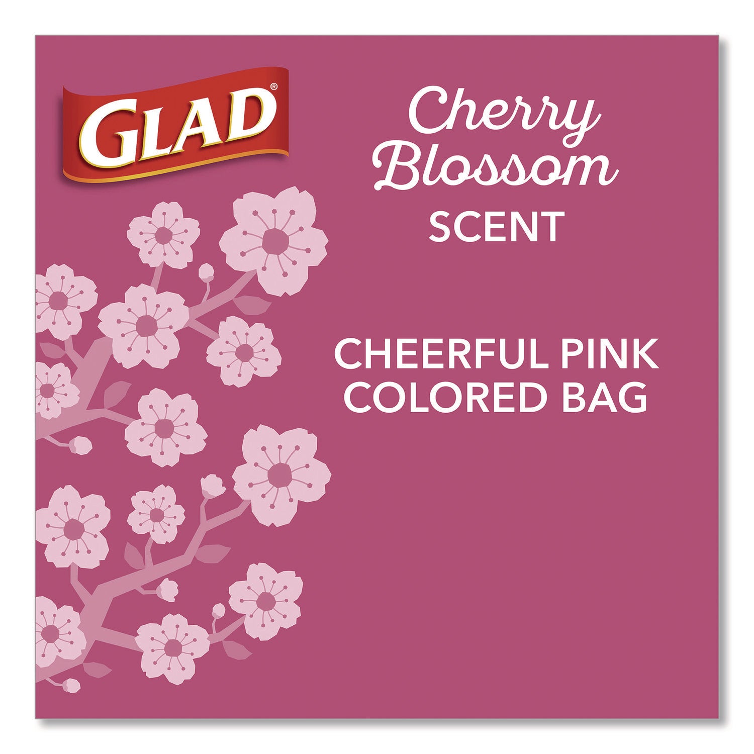 Glad® OdorShield Small Drawstring Trash Bags, 4 gal, Cherry Blossom Scent, 0.5 mil, 18" x 17", Pink, 34/Box