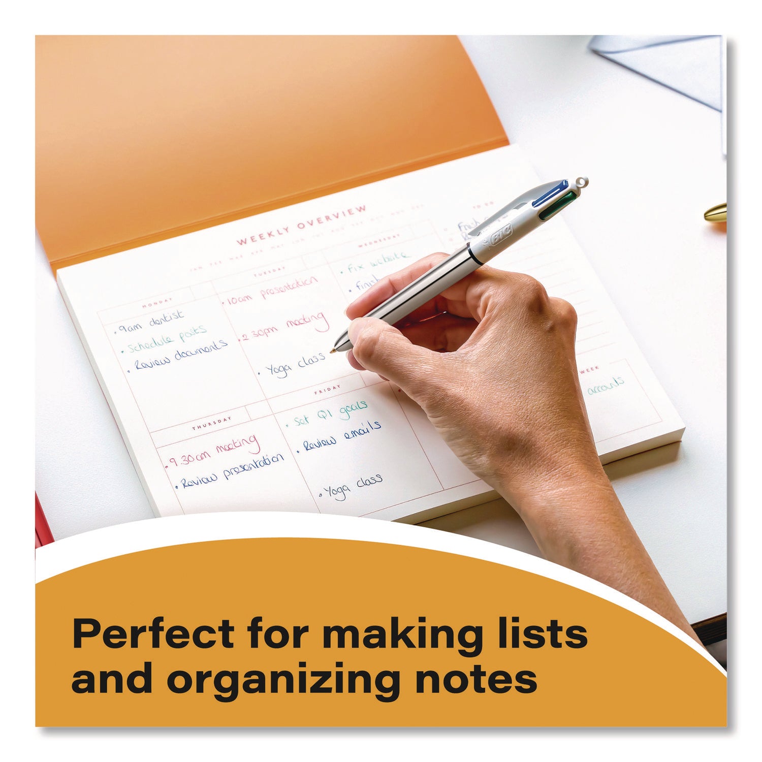 BIC® 4-Color Shine Multi-Color Ballpoint Pen, Retractable, Medium 1mm, Black/Blue/Green/Red Ink, Assorted Metallic Barrels, 3/Pack