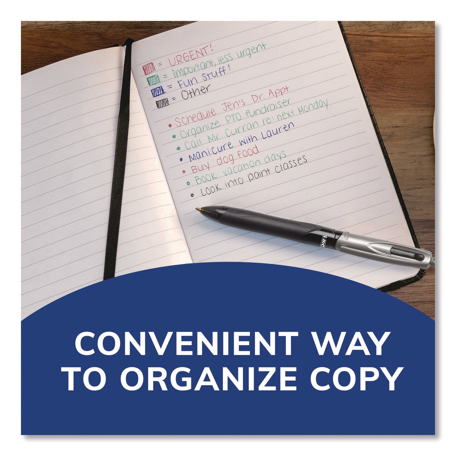 BIC® 4-Color Pro Grip Multi-Color Ballpoint Pen, Retractable, Medium 1 mm, Black/Blue/Green/Red Ink, Black/Gray Barrel, Dozen