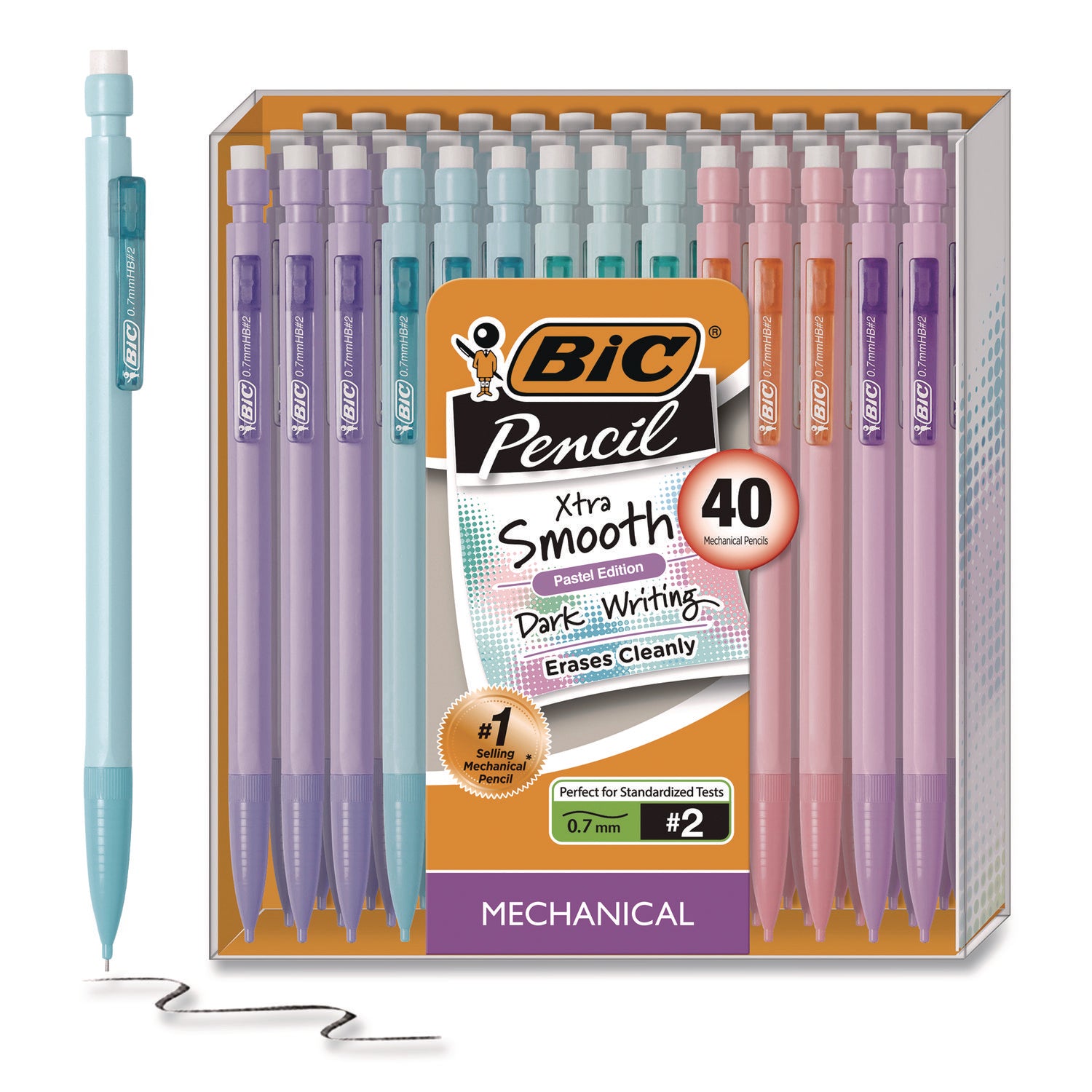 BIC® Xtra Smooth Mechanical Pencil, HB #2 Black Lead, Assorted Pastel Color Barrels, 40/Pack