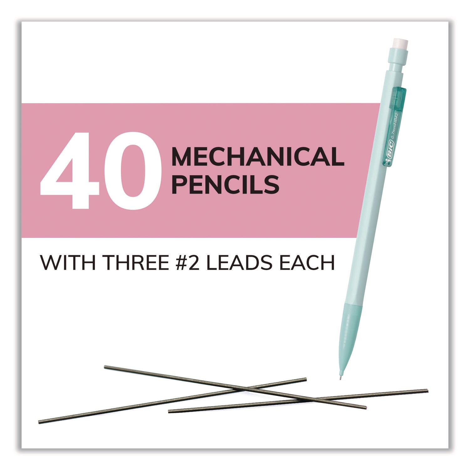 BIC® Xtra Smooth Mechanical Pencil, HB #2 Black Lead, Assorted Pastel Color Barrels, 40/Pack