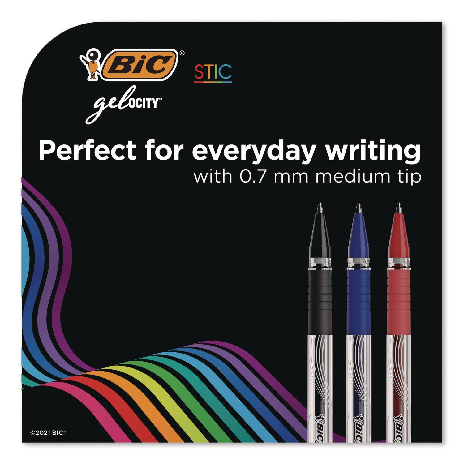 BIC® Gel-ocity STIC Gel Pen, Stick, Medium 0.7 mm, Randomly Selected Ink and Barrel Color Assortment, 14/Pack