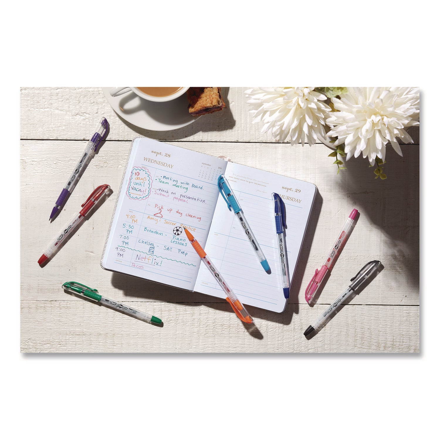 BIC® Gel-ocity STIC Gel Pen, Stick, Medium 0.7 mm, Randomly Selected Ink and Barrel Color Assortment, 14/Pack