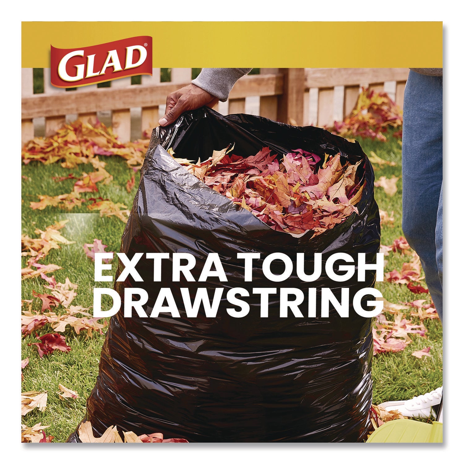 Glad® Large Quick-Tie Trash Bags, Lawn and Leaf, 39 gal, 0.95 mil, 32.5 x 41, Black, 12 Bags/Box