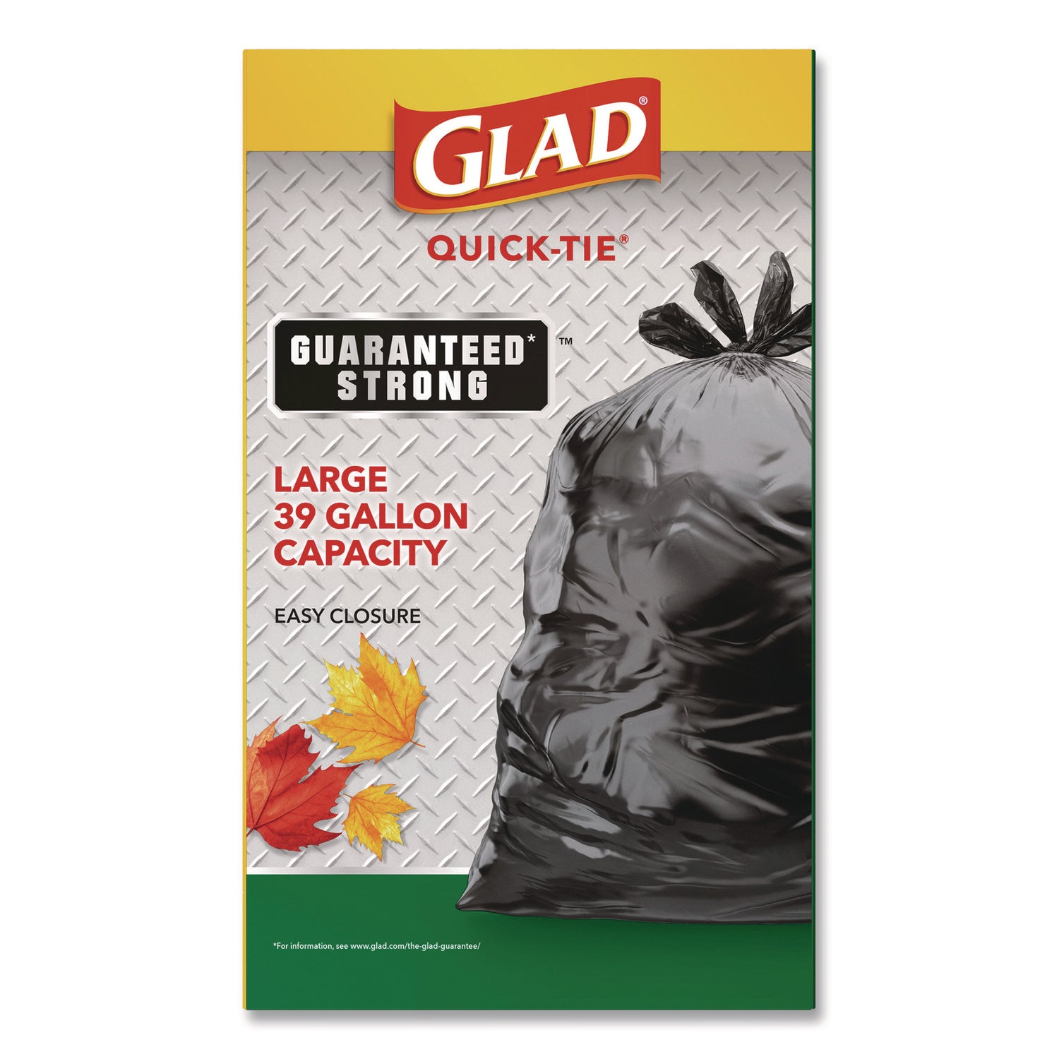 Glad® Large Quick-Tie Trash Bags, Lawn and Leaf, 39 gal, 0.95 mil, 32.5 x 41, Black, 12 Bags/Box