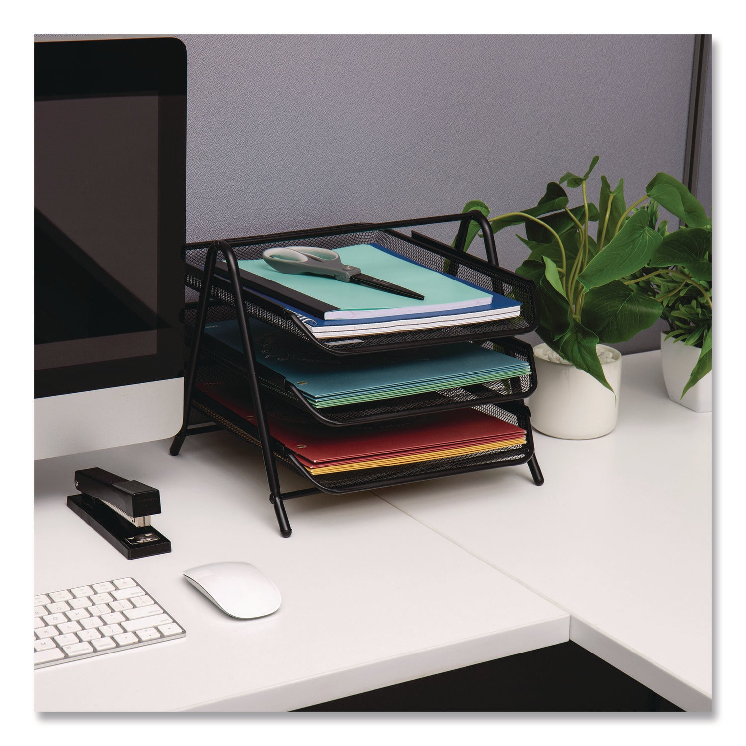 Mind Reader Tiered Metal Mesh Desk Tray Organizer, 3-Tier, Letter Size, 11.5 x 13.75 x 10, Black