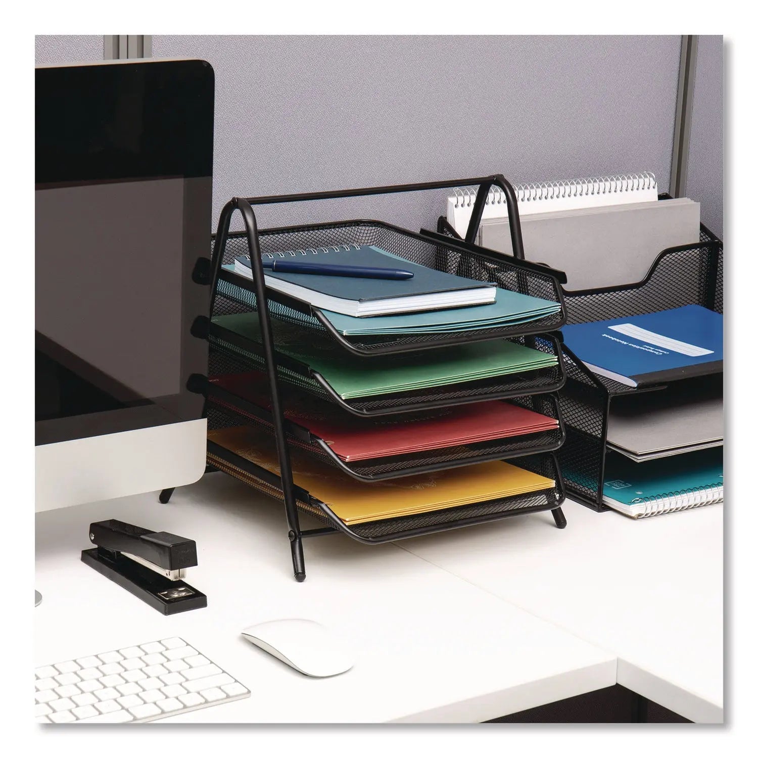Mind Reader Tiered Metal Mesh Desk Tray Organizer 4-Tier Letter Size 13.75 x 12 x 12.5 Black Mind Reader Flipcost