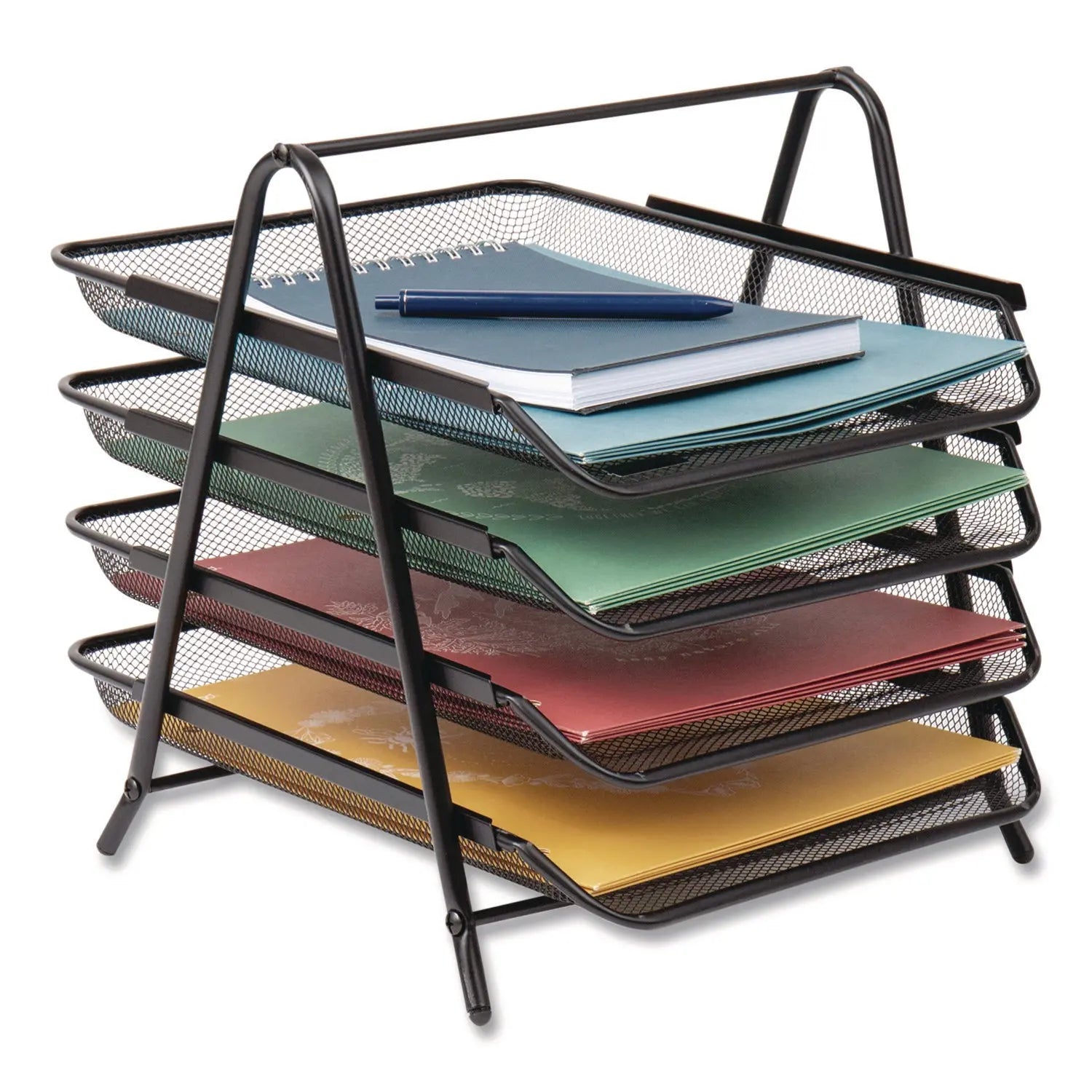 Mind Reader Tiered Metal Mesh Desk Tray Organizer 4-Tier Letter Size 13.75 x 12 x 12.5 Black Mind Reader Flipcost