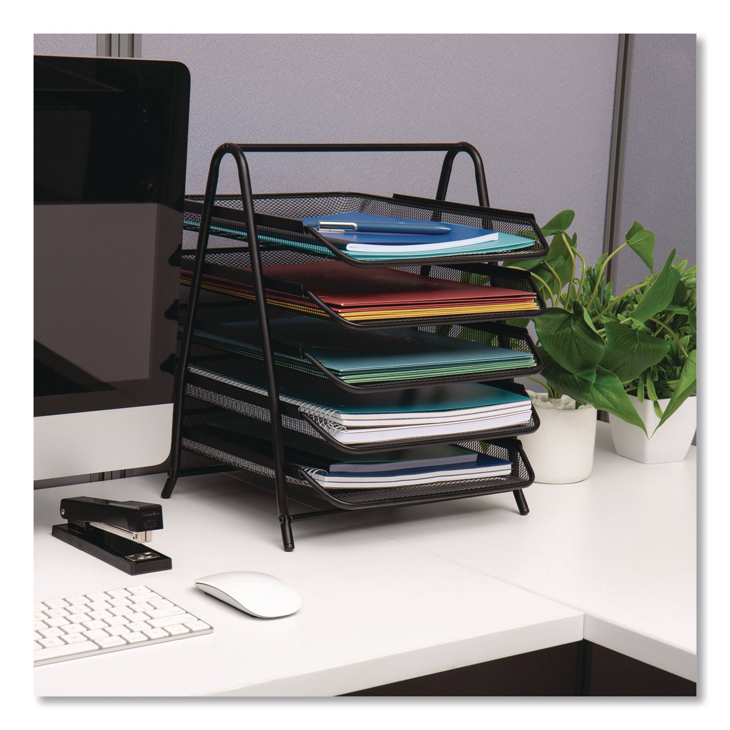 Mind Reader Metal Mesh Desk Tray Organizer, 5-Tier, Letter Size, 14 x 11.75 x 14.5, Black