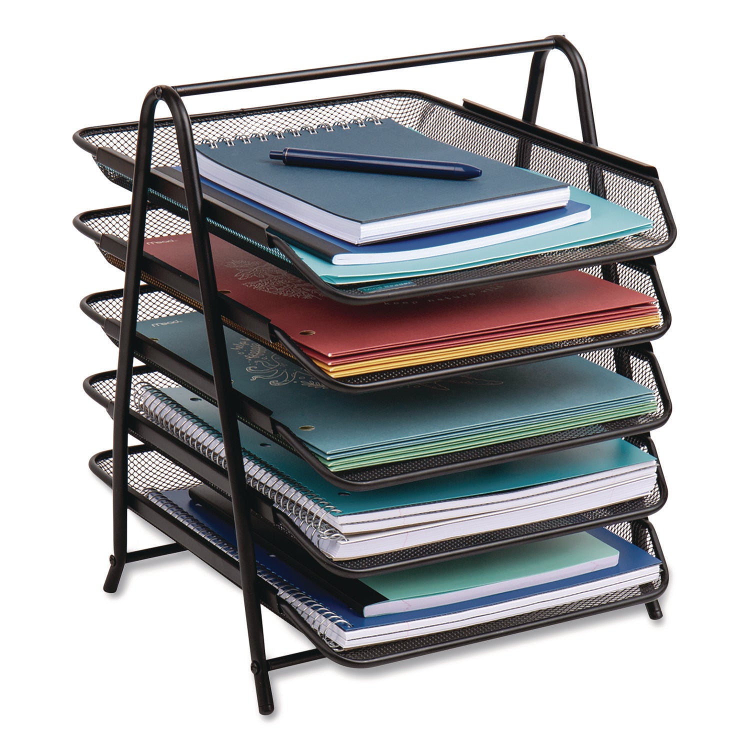 Mind Reader Metal Mesh Desk Tray Organizer, 5-Tier, Letter Size, 14 x 11.75 x 14.5, Black