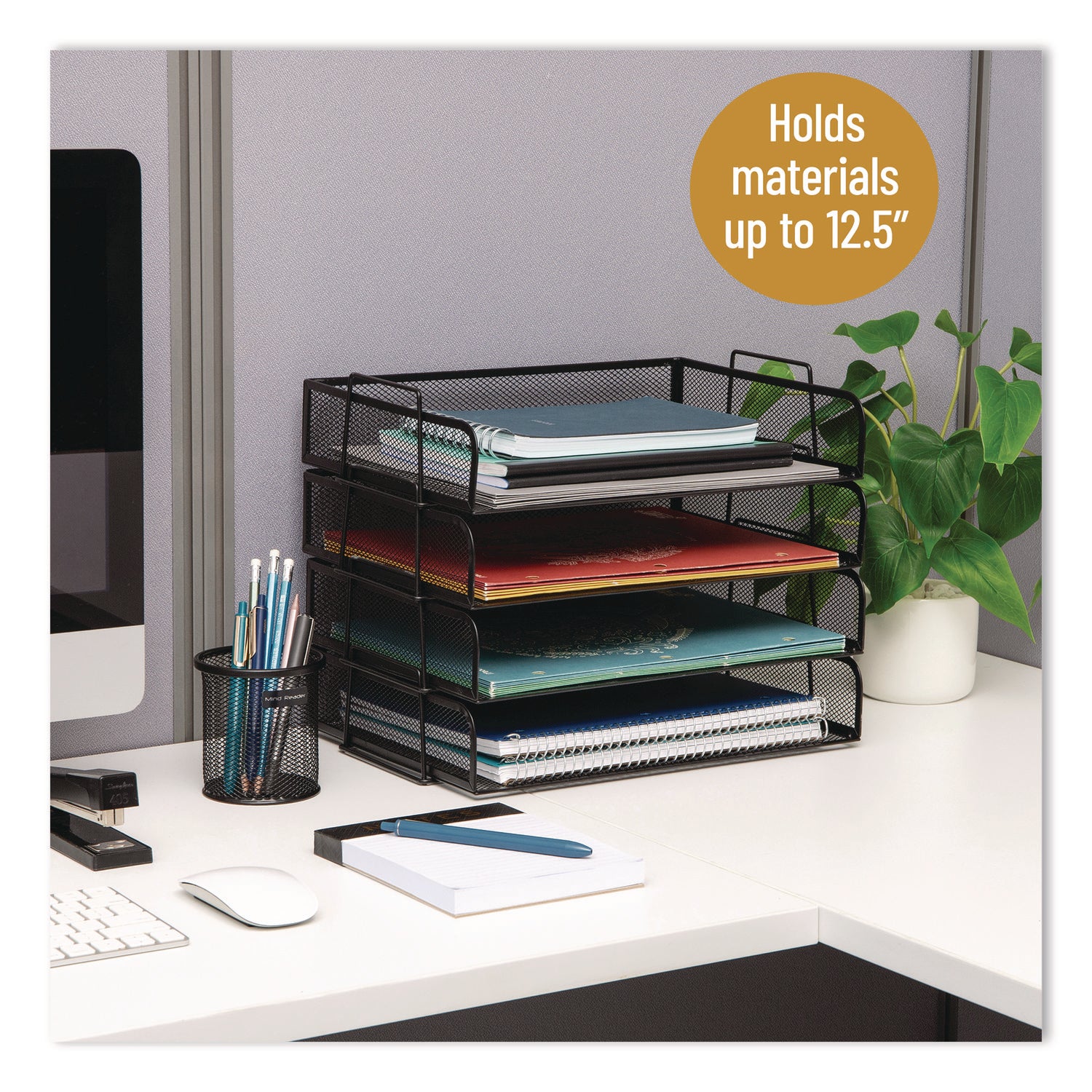 Mind Reader Stackable Paper Desk Tray Organizer, Letter Size, 9.75 x 14 x 3.25, Black, 4/Pack