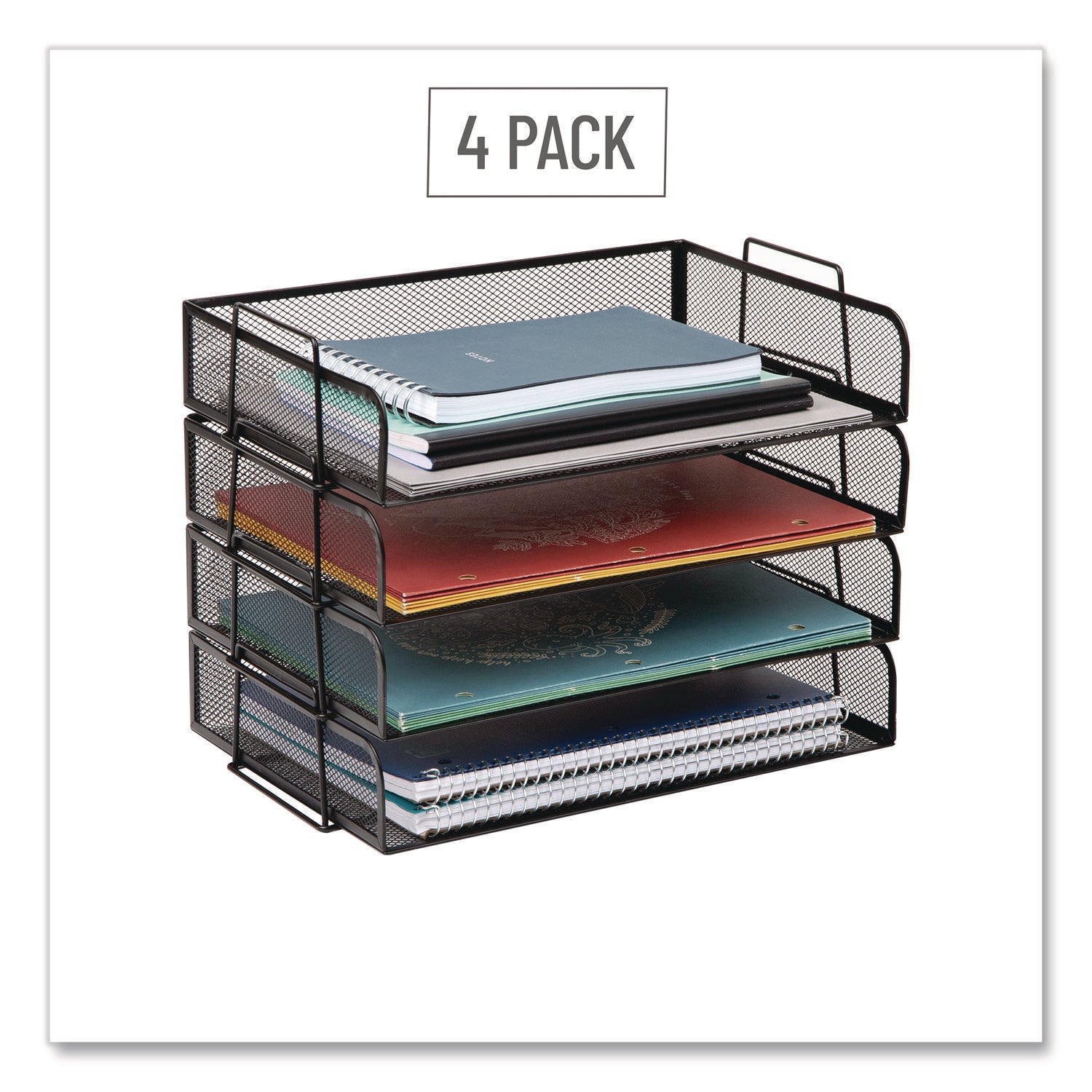 Mind Reader Stackable Paper Desk Tray Organizer, Letter Size, 9.75 x 14 x 3.25, Black, 4/Pack