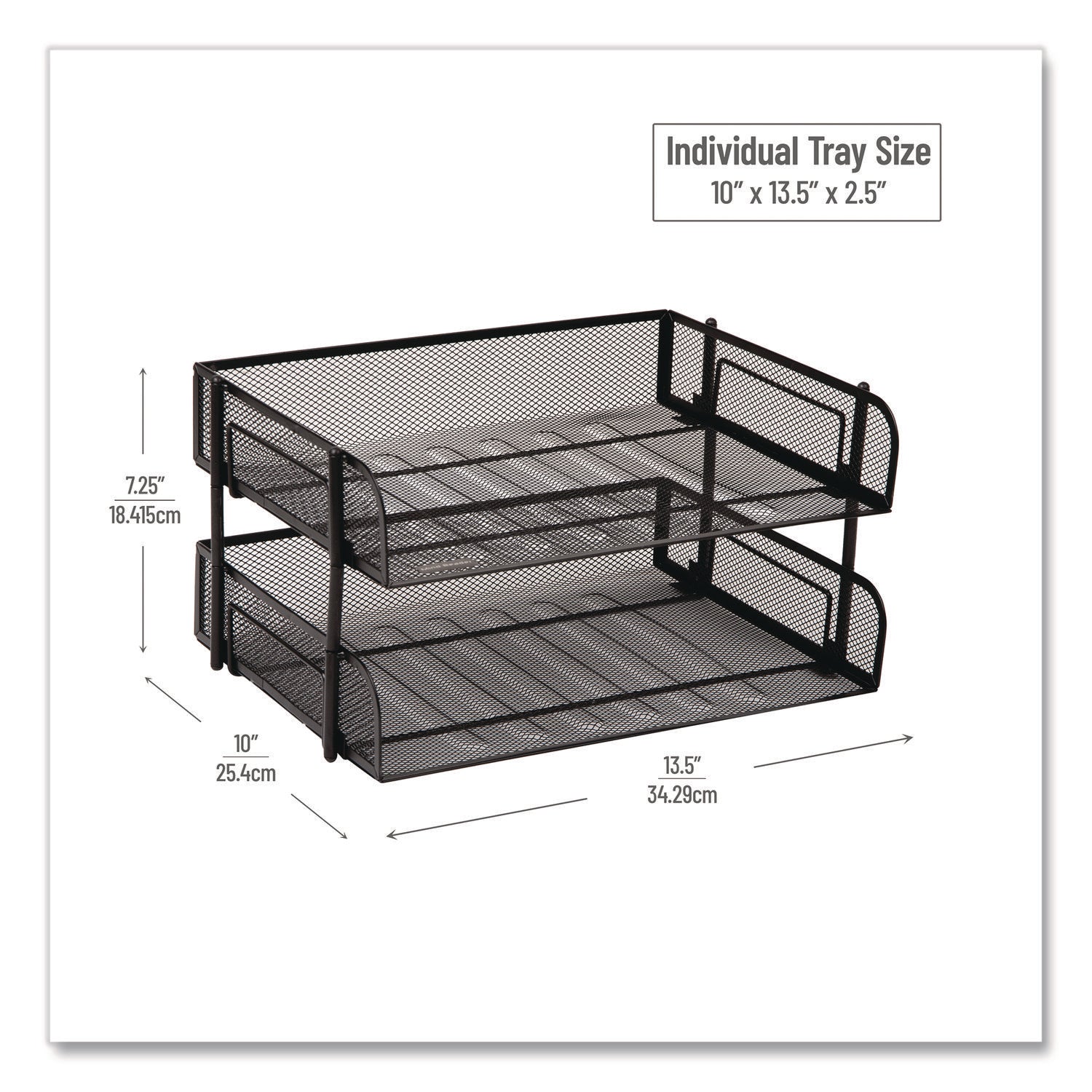 Mind Reader Stackable Paper Desk Tray Organizer, Letter Size, 10 x 13.5 x 2.5, Black, 2/Pack