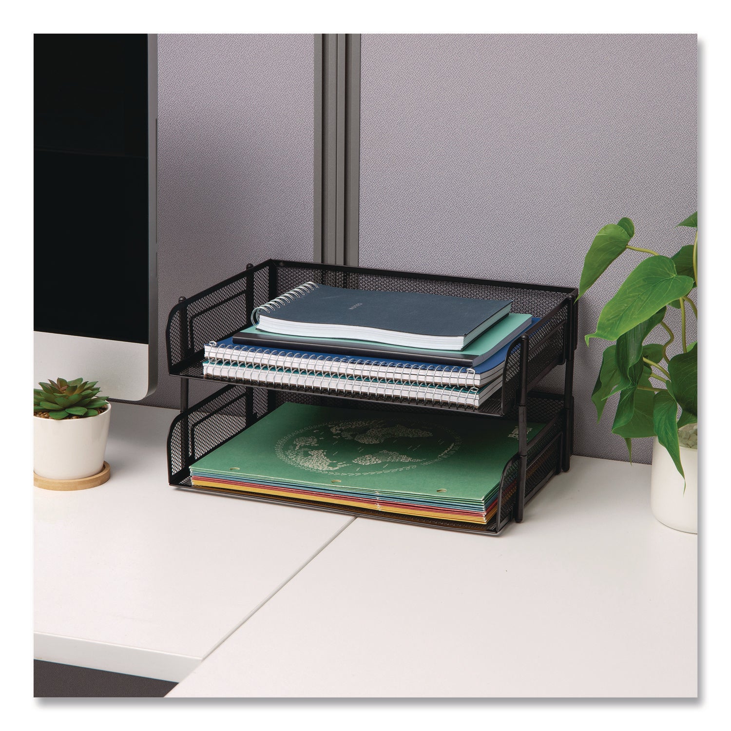 Mind Reader Stackable Paper Desk Tray Organizer, Letter Size, 10 x 13.5 x 2.5, Black, 2/Pack