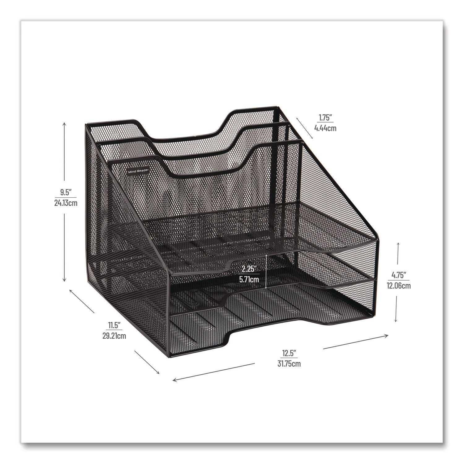 Mind Reader Metal Mesh Vertical File Holder Paper Tray Desktop Organizer, 2-Tier/5-Compartment, Letter Size, 11.25 x 12.5 x 9.5, Black