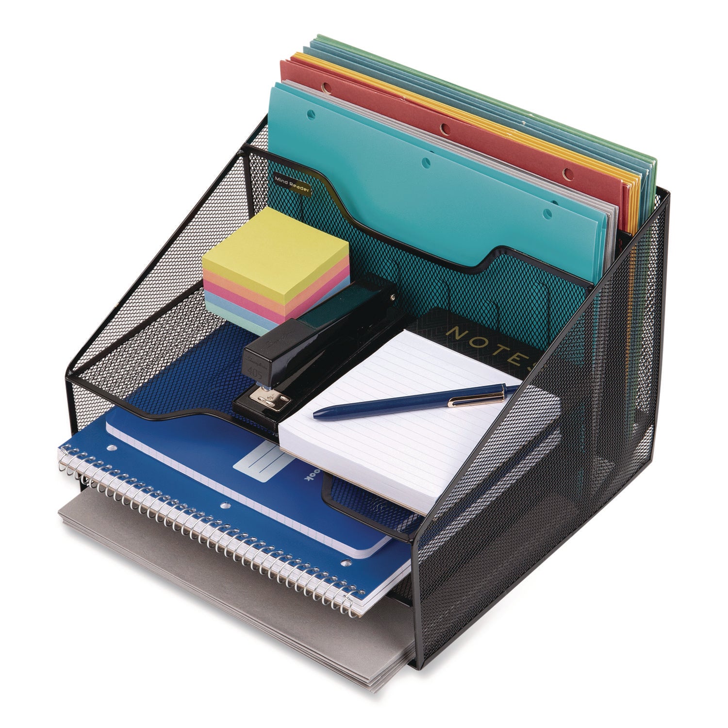 Mind Reader Metal Mesh Vertical File Holder Paper Tray Desktop Organizer, 2-Tier/5-Compartment, Letter Size, 11.25 x 12.5 x 9.5, Black