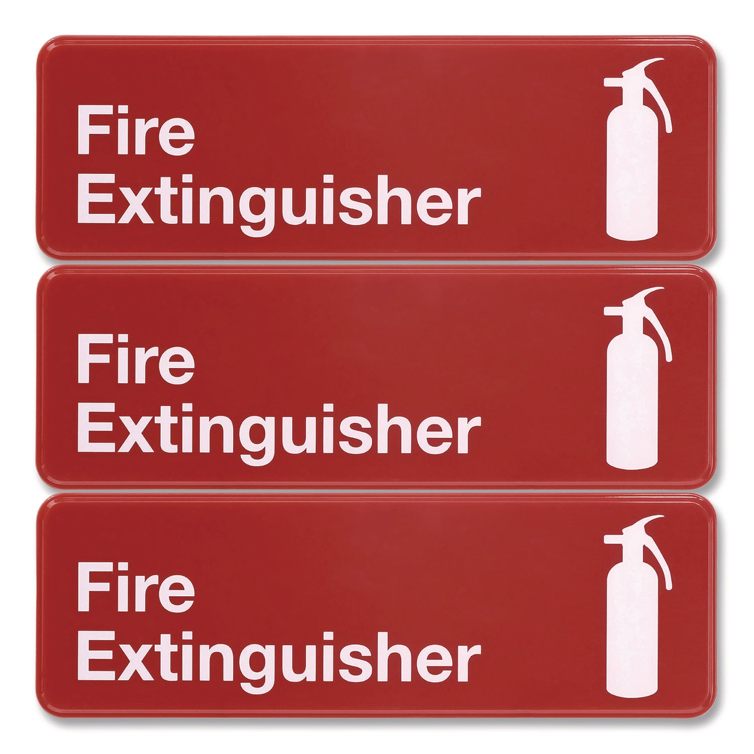 Excello Global Products® Fire Extinguisher Wall Sign, 9" x 3", Red Face, White Graphics, 3/Pack