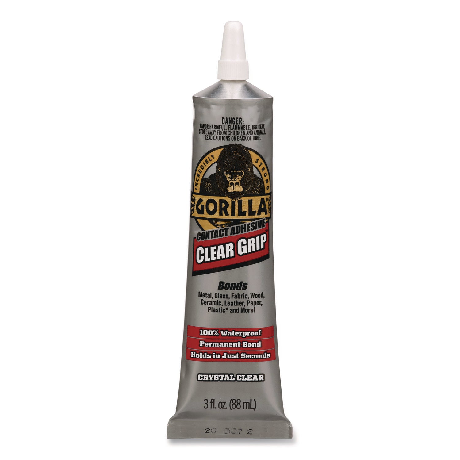 Gorilla® Clear Grip Contact Adhesive, 3 oz Tube, Dries Clear