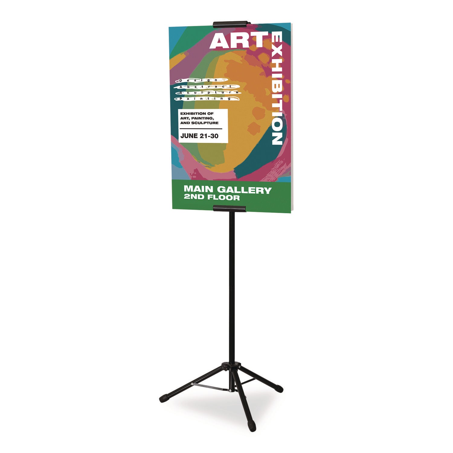 Excello Global Products® Blank Floor Sign Stand, Holds Posters Up to 77", 26" to 86" Tall, Black Stand, White Face