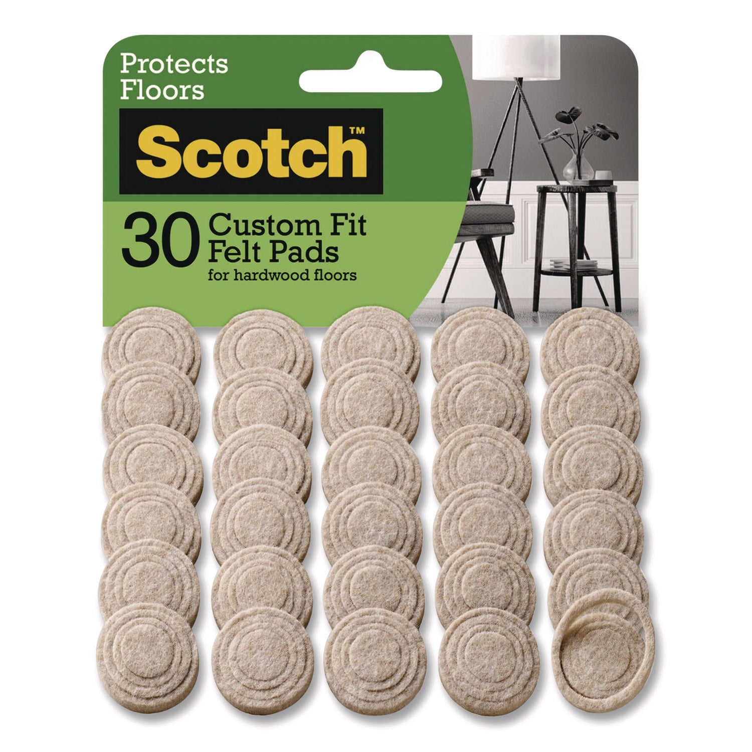 Scotch™ Custom Fit Felt Pads, 1.5" dia, Beige, 30/Pack