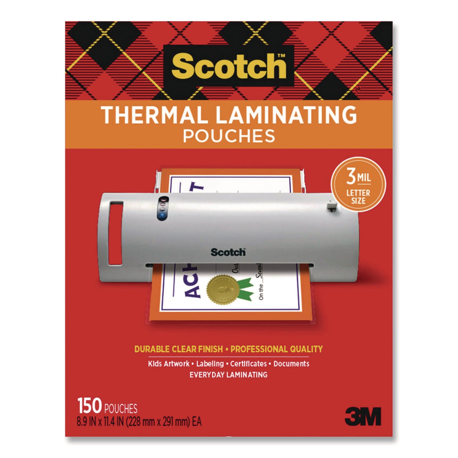 Scotch™ Laminating Pouches, 3 mil, 8.9" x 11.4", Clear, 150/Pack