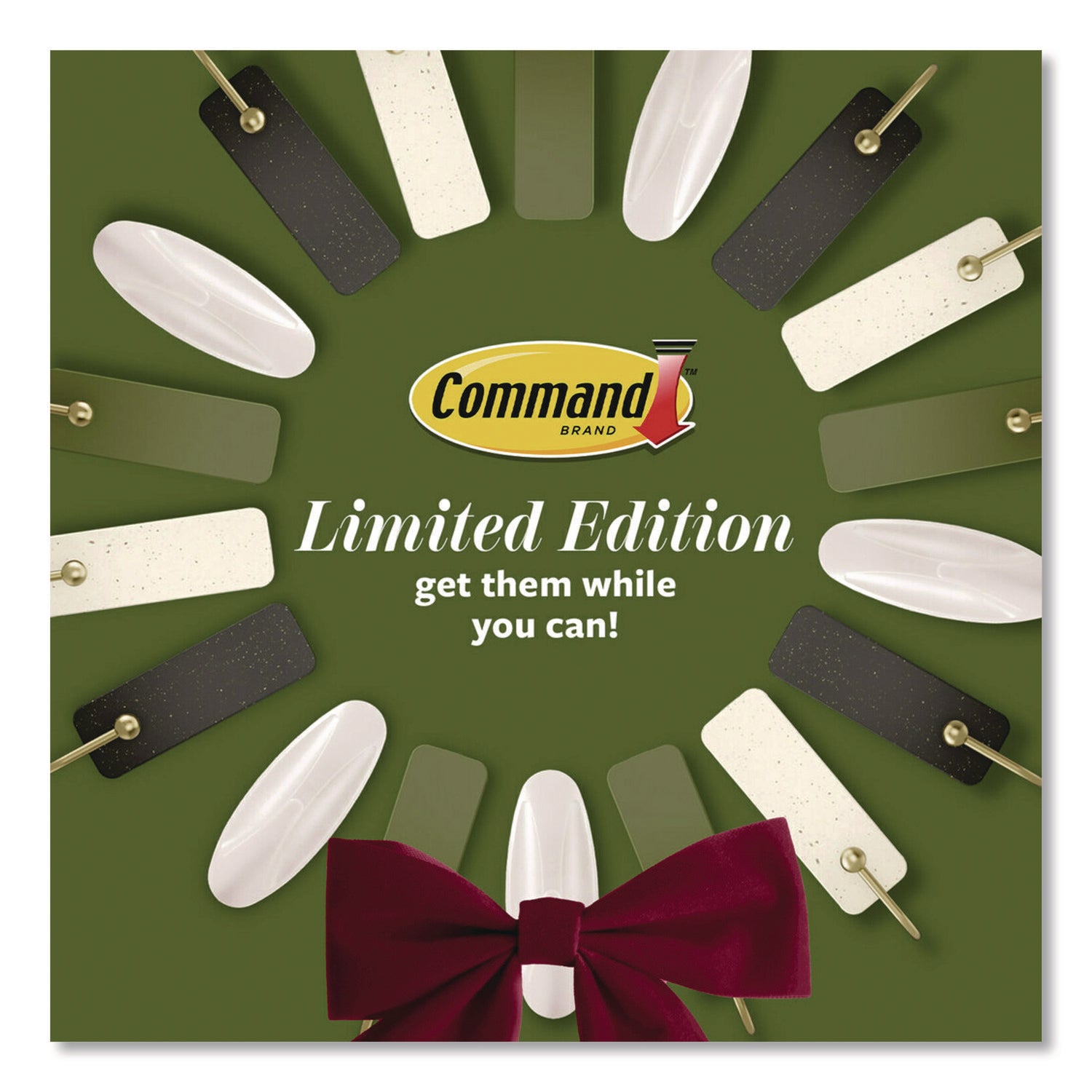 Command™ Limited Edition Hooks and Clips, Vanilla Bean, 3 lb Capacity, 2 Hooks, 8 Clips and 12 Strips/Pack