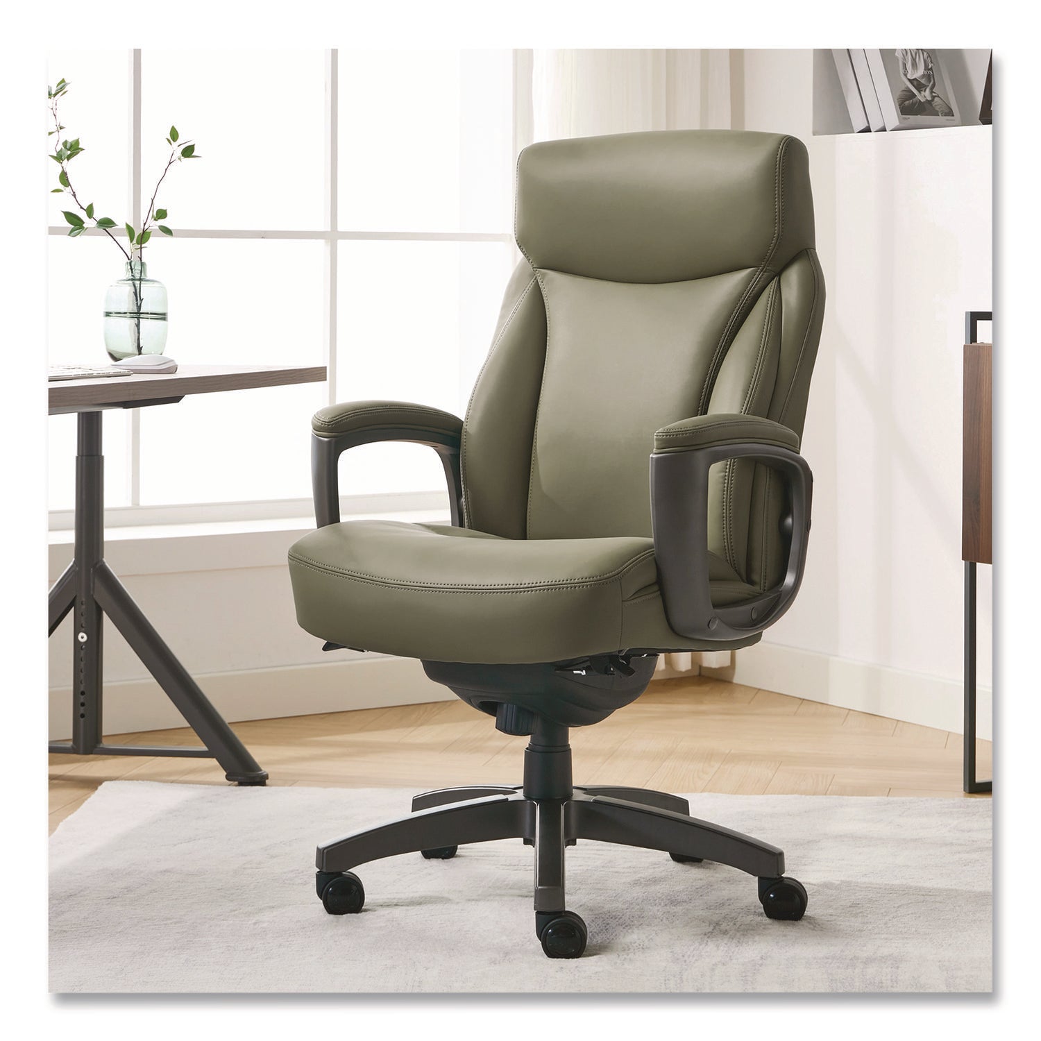 La-Z-Boy® Arcadian Bonded Leather Executive Chair, Supports Up to 275 lb, 19" x 22" Seat Height, Olive Back/Seat, Gray/Black Base