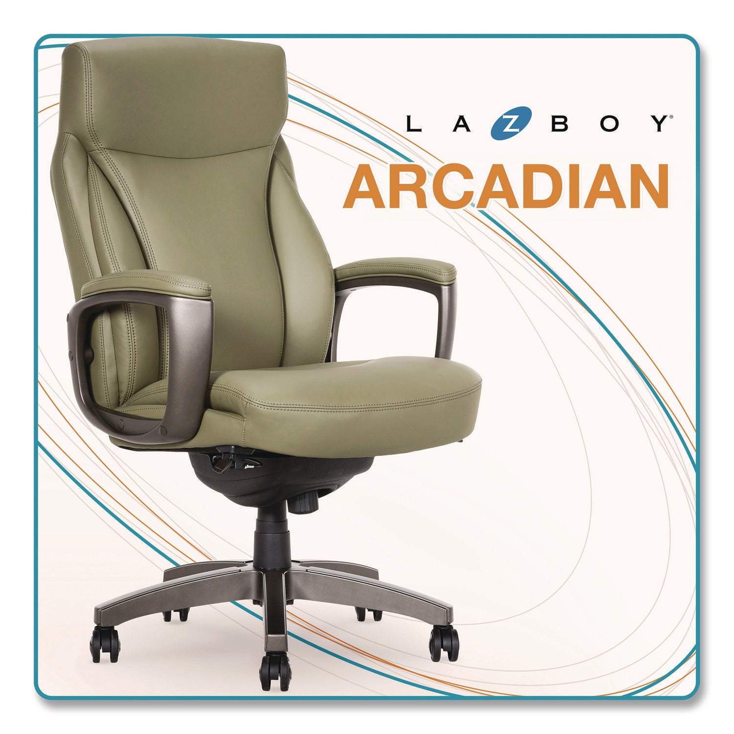 La-Z-Boy® Arcadian Bonded Leather Executive Chair, Supports Up to 275 lb, 19" x 22" Seat Height, Olive Back/Seat, Gray/Black Base