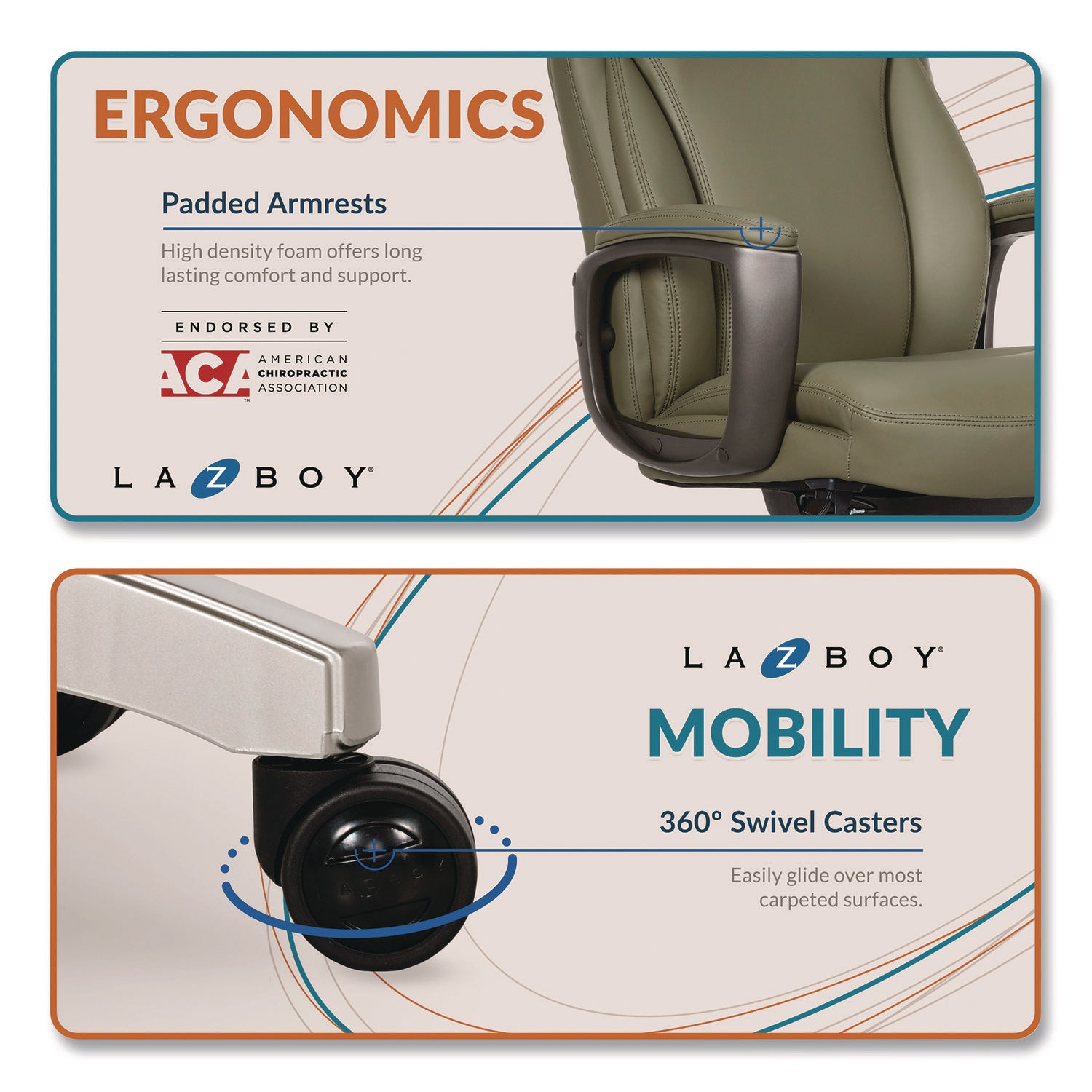 La-Z-Boy® Arcadian Bonded Leather Executive Chair, Supports Up to 275 lb, 19" x 22" Seat Height, Olive Back/Seat, Gray/Black Base