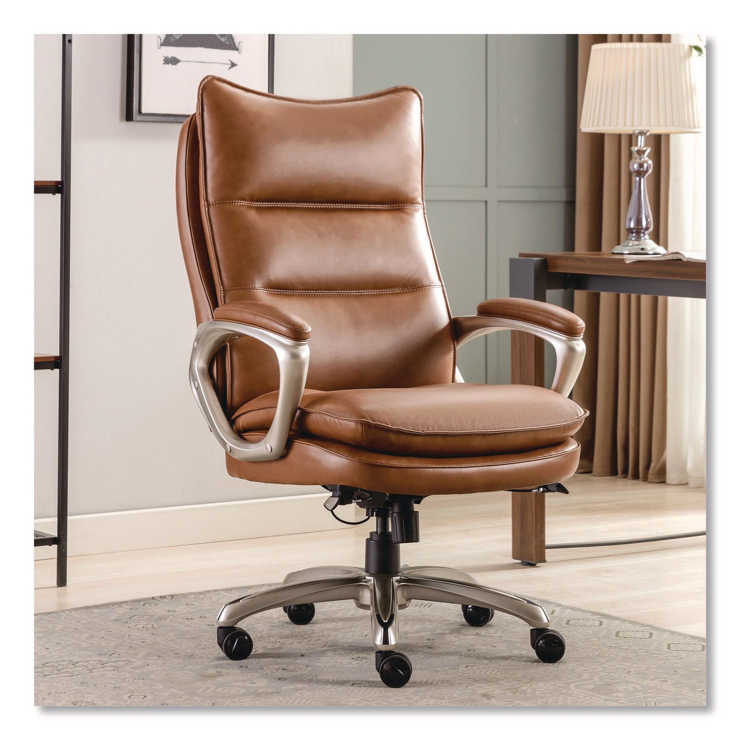 La-Z-Boy® Jenkins Executive Big and Tall Chair, Supports Up to 400 lb, 20" to 23" Seat Height, Brown Seat/Back, Silver/Black Base